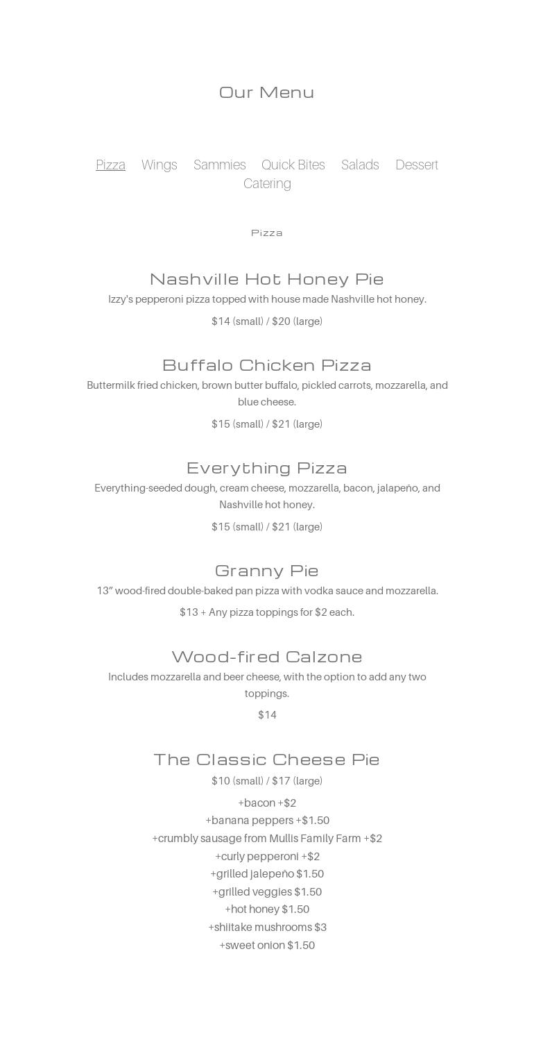 Izzy's at Triple C Menu