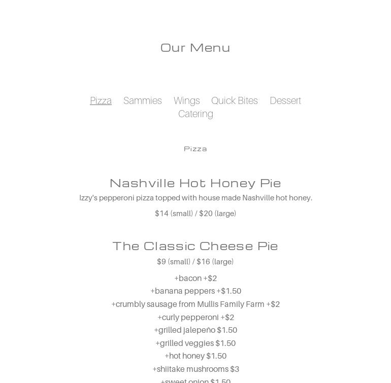 Izzy's at Triple C Menu