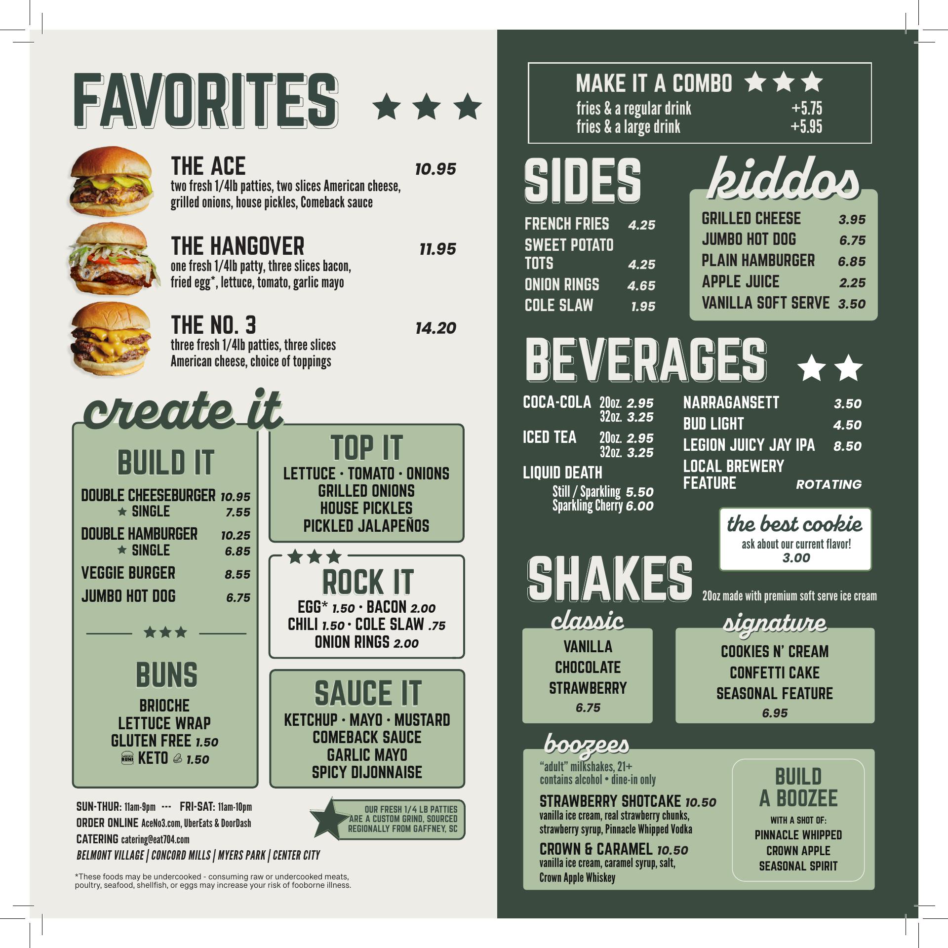 Ace No. 3 Center City Menu