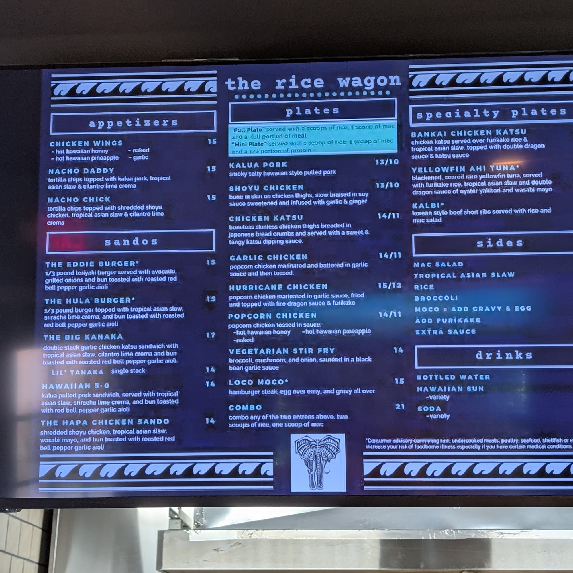 The Rice Wagon Cherokee Menu