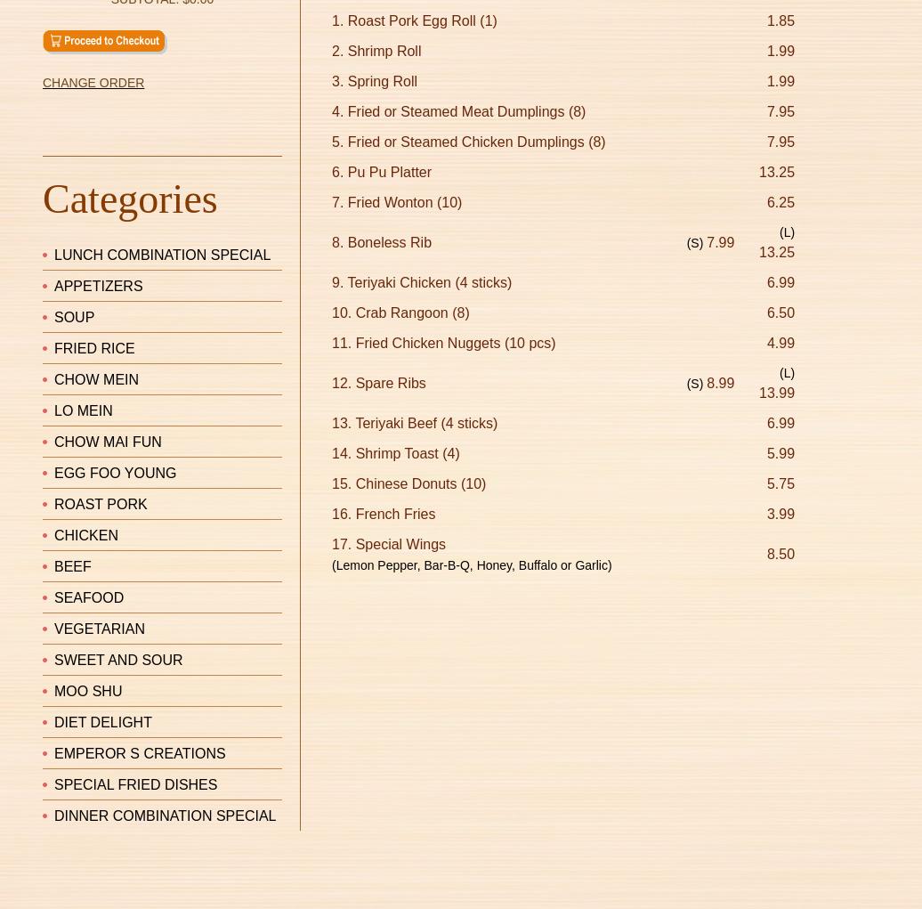 Emperor's Choice Chinese Menu