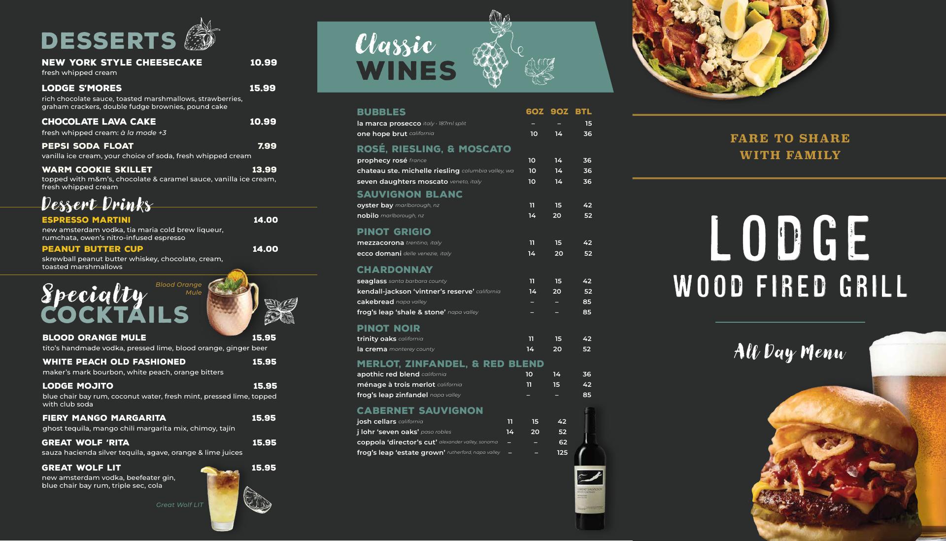 Lodge Wood Fired Grill Menu