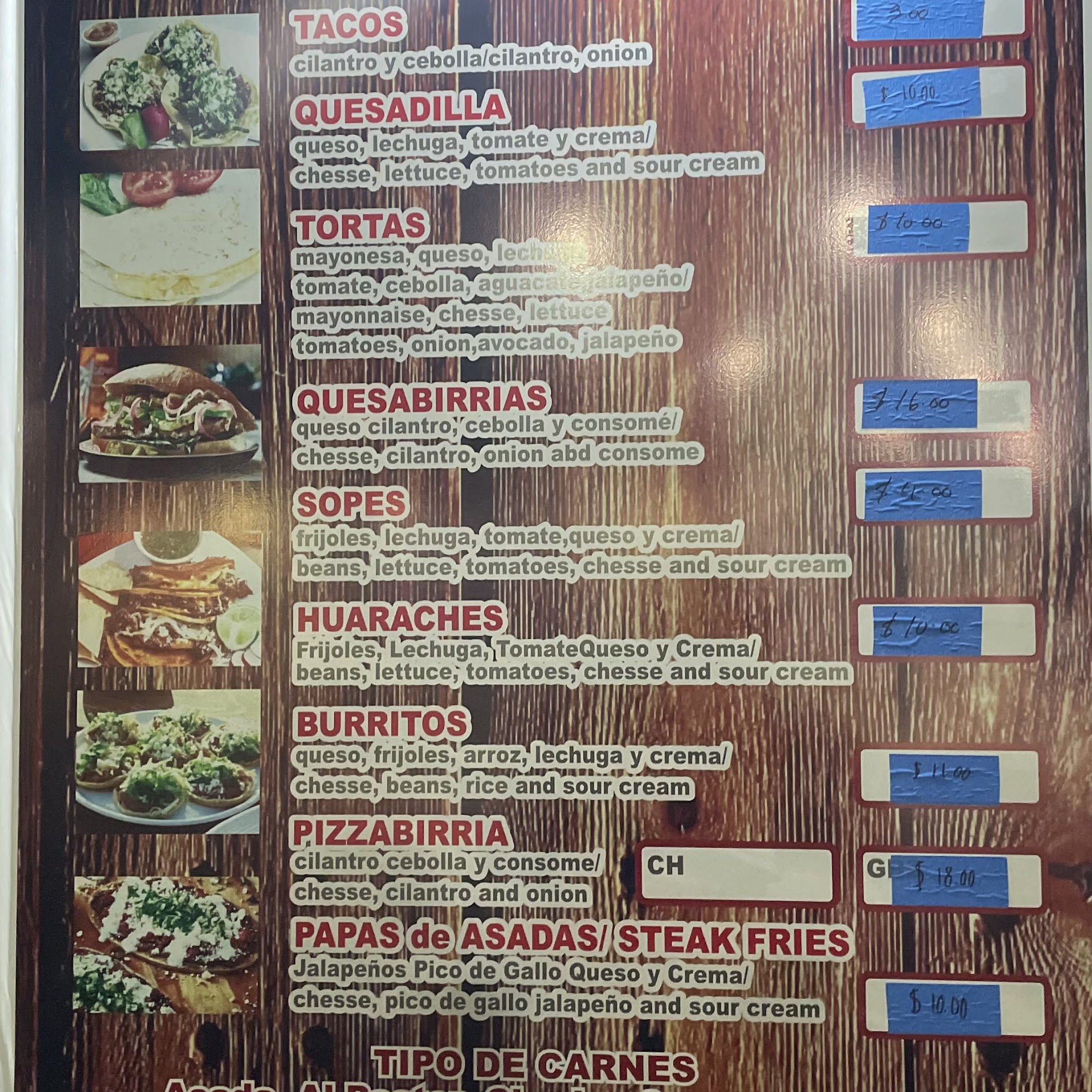 El taco rico Menu
