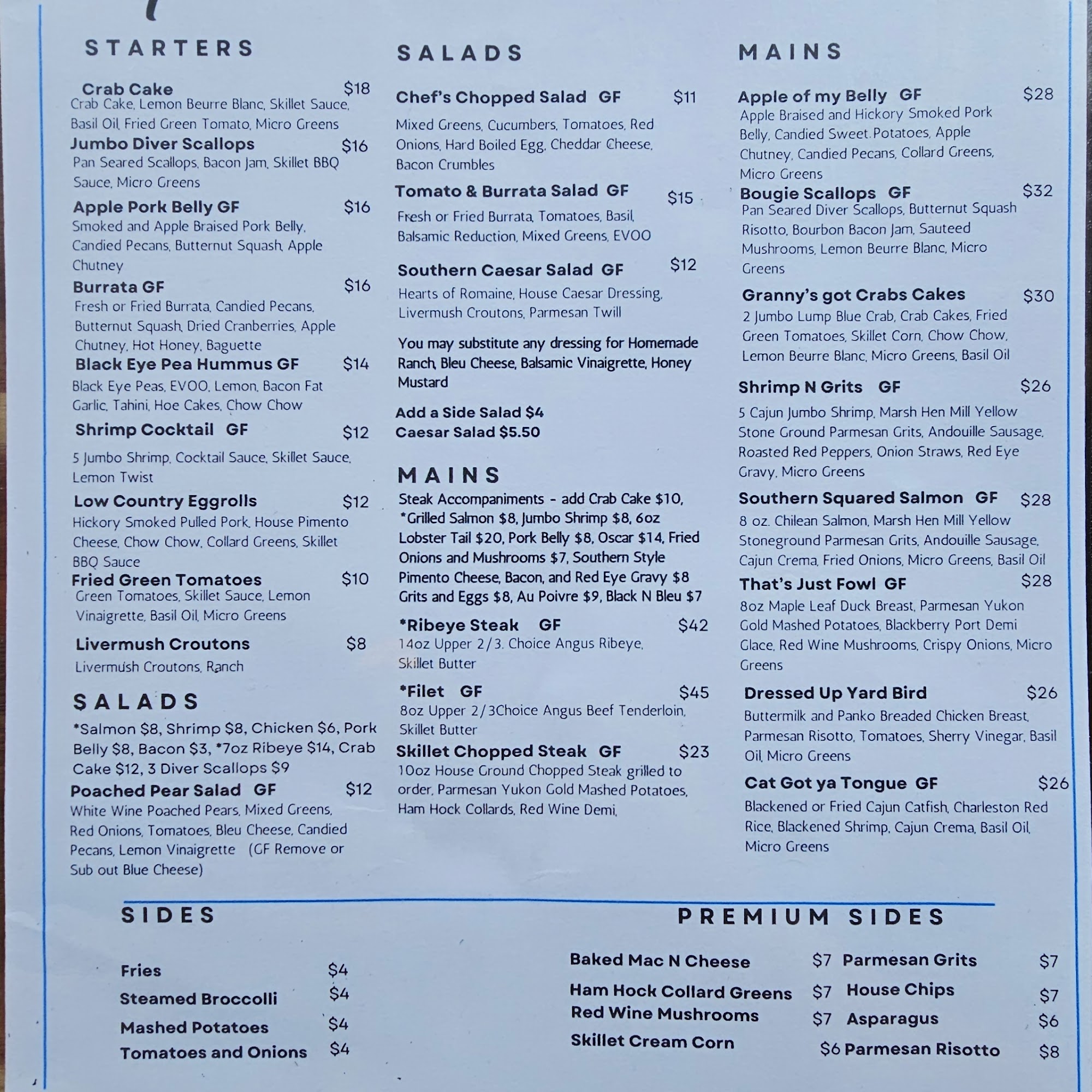 Skillet Southern Bistro Menu