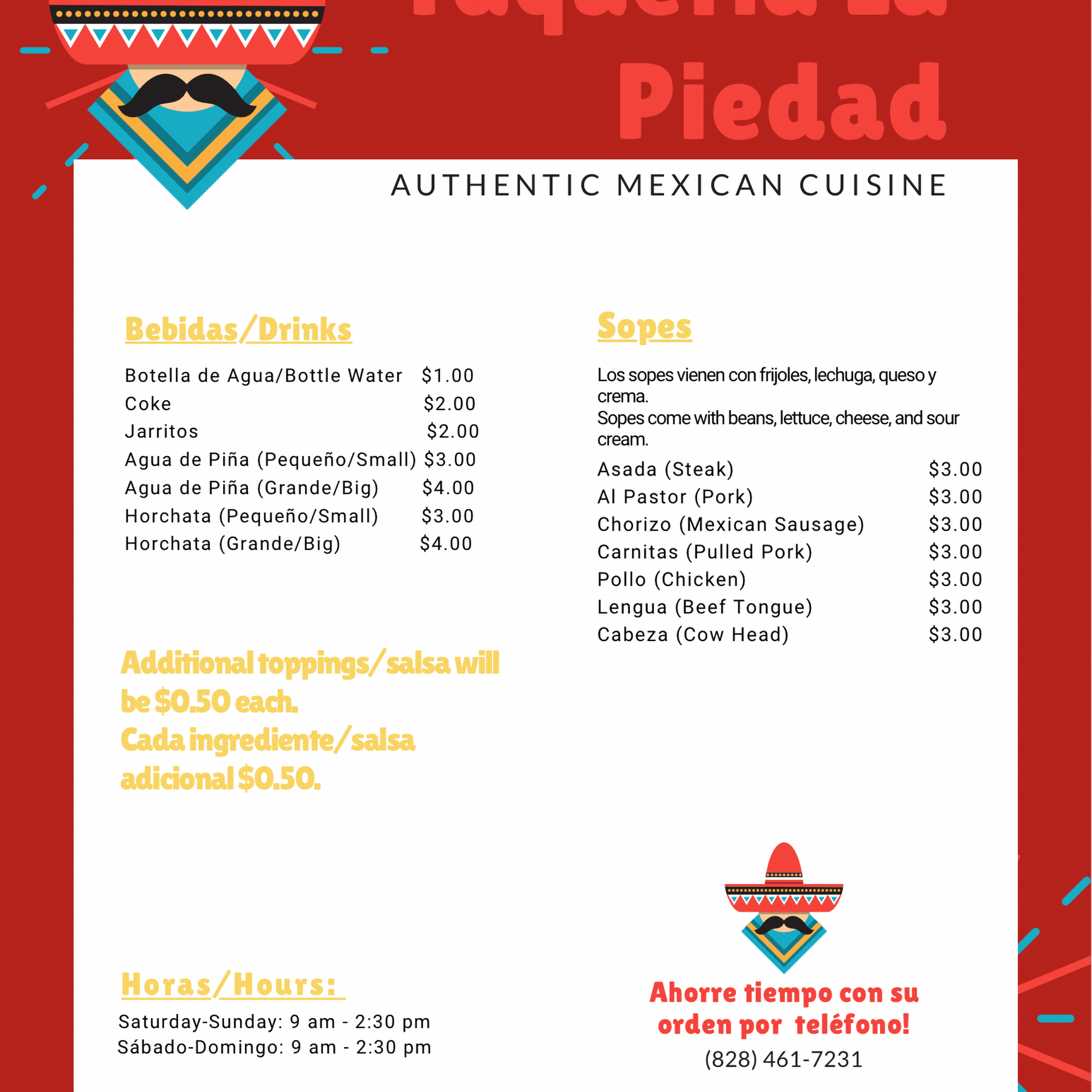 Taqueria La Piedad Menu