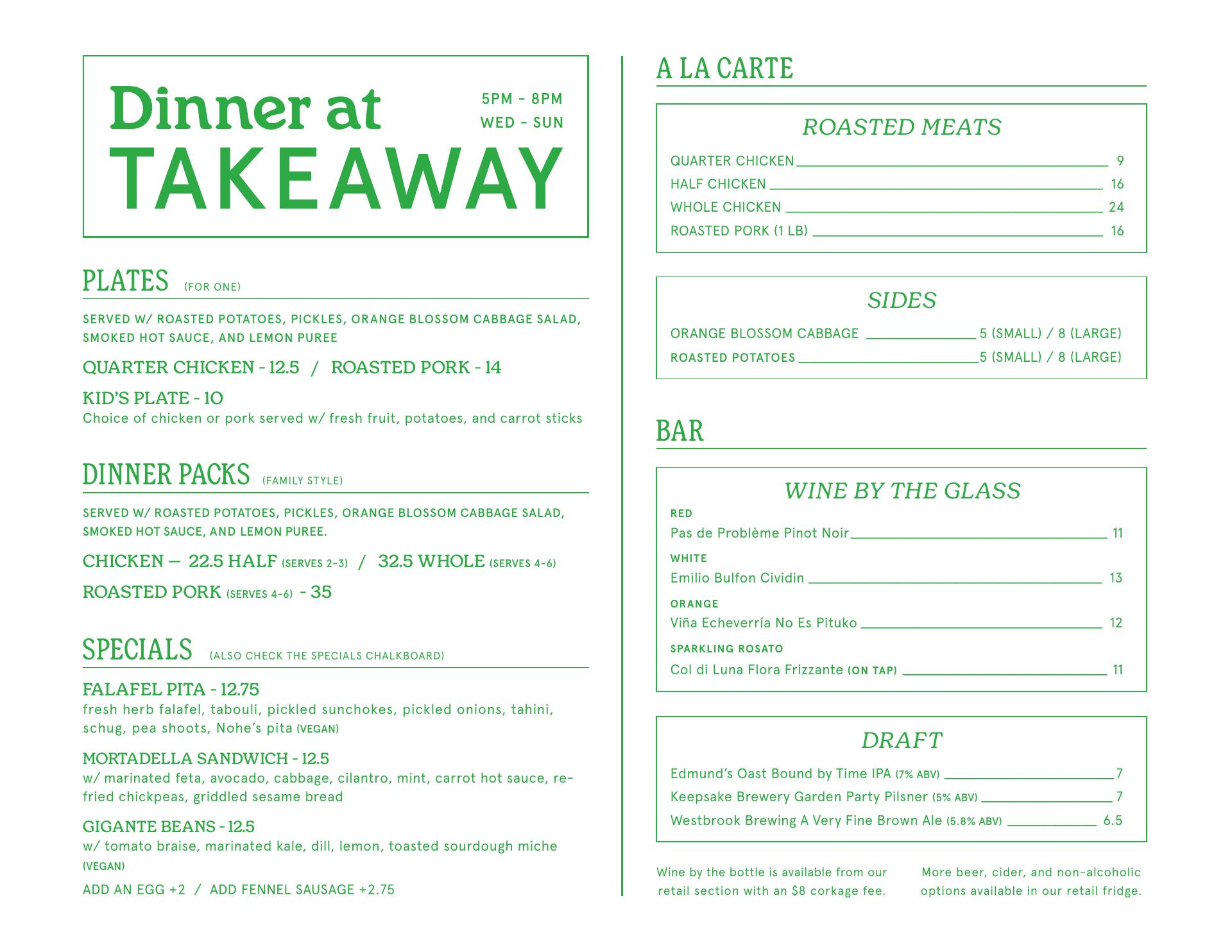 Redstart Takeaway Menu