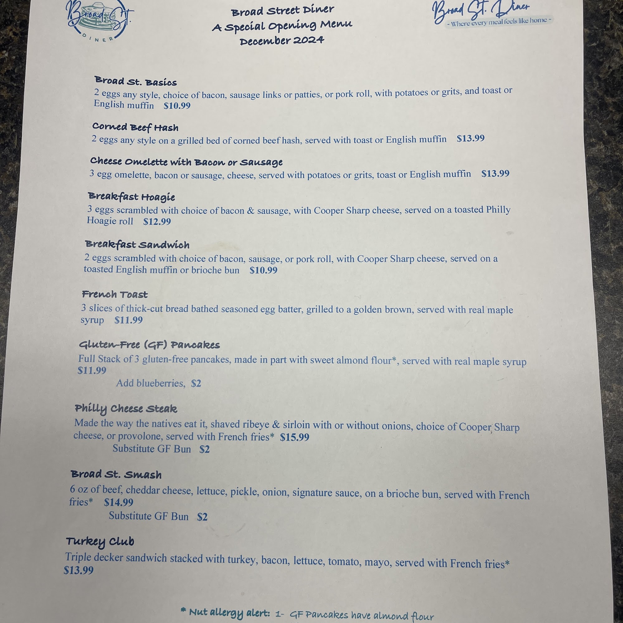 Broad Street Diner Menu