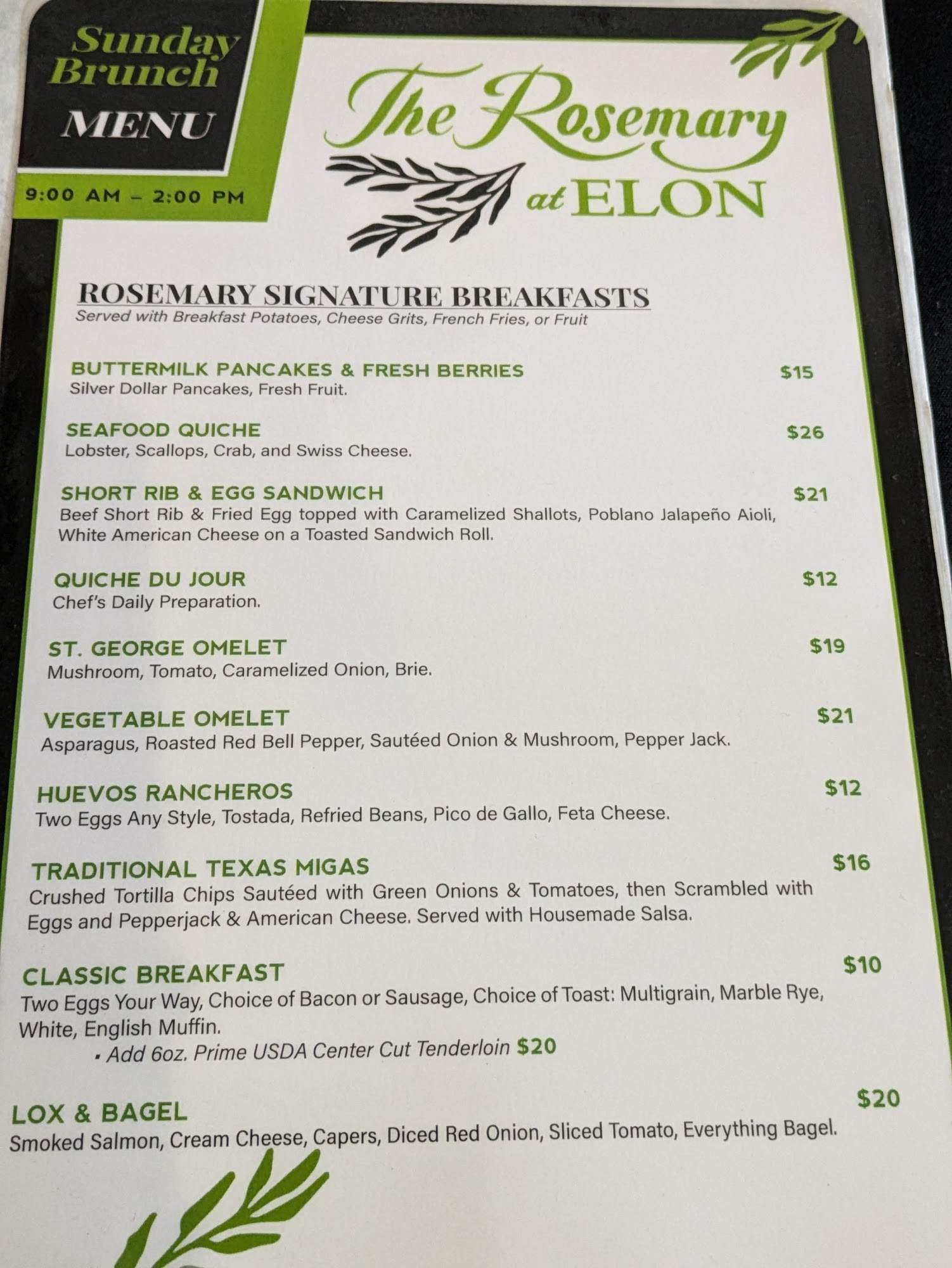 The Rosemary at Elon Menu