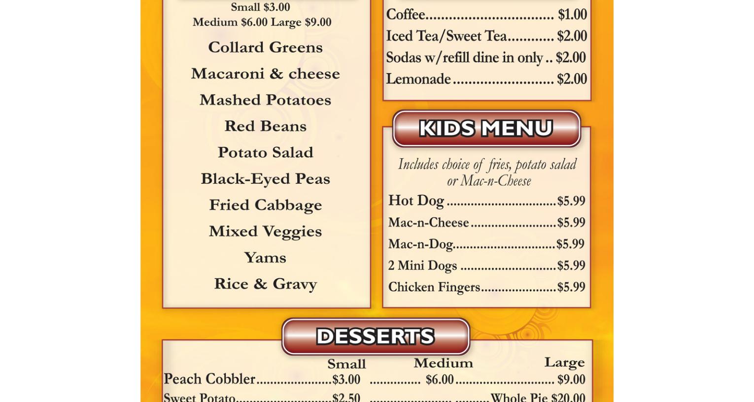 R&B's Kountry Kitchen Menu