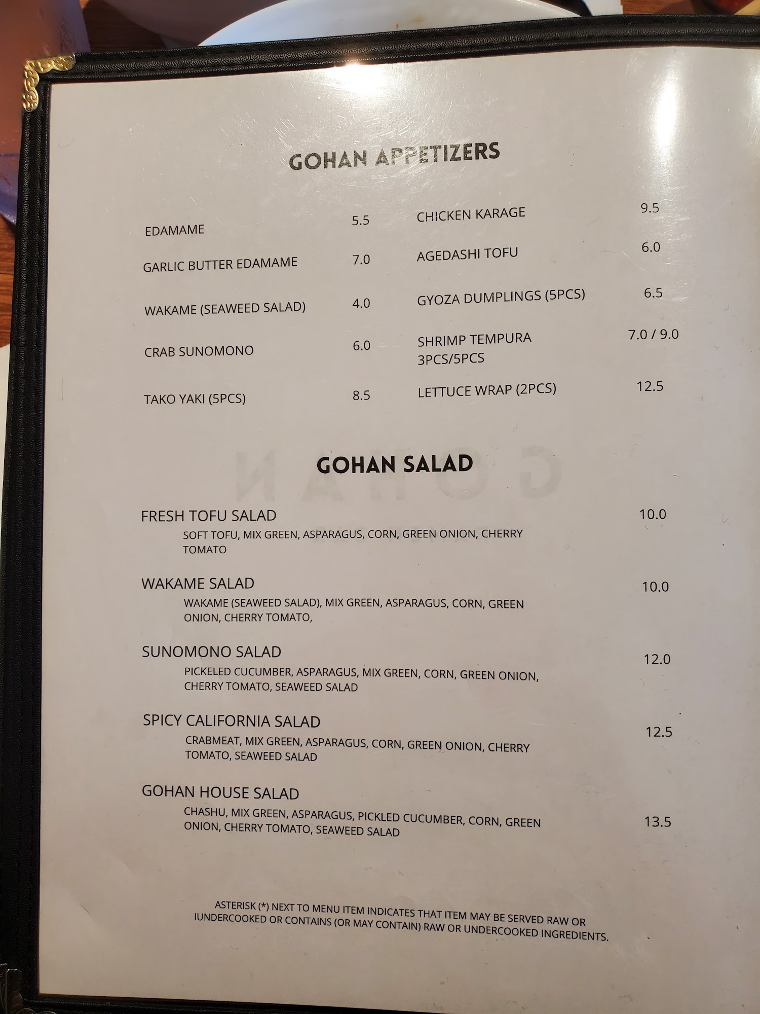 Gohan Ramen Bar Menu