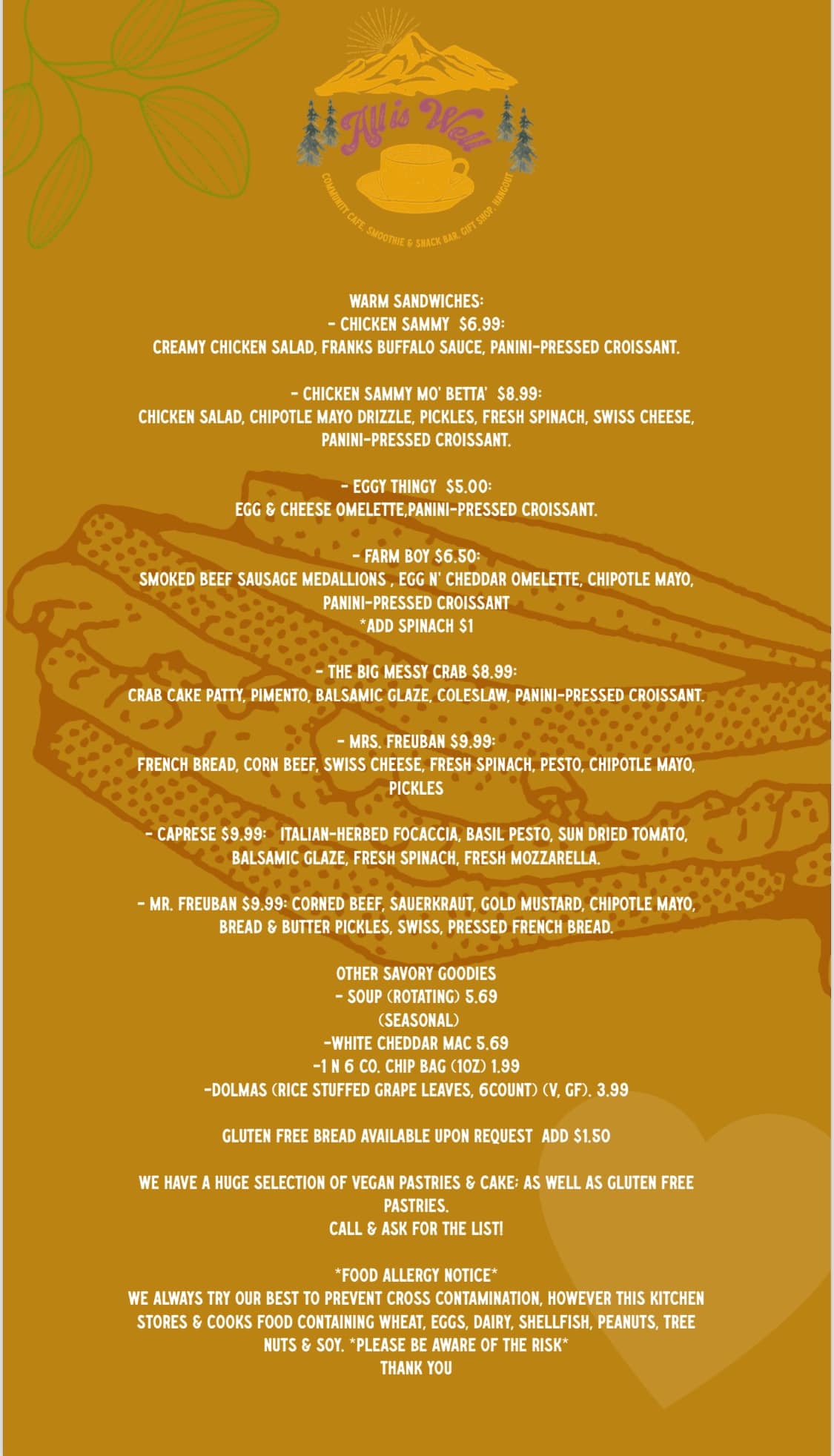 All is Well Cafe Menu