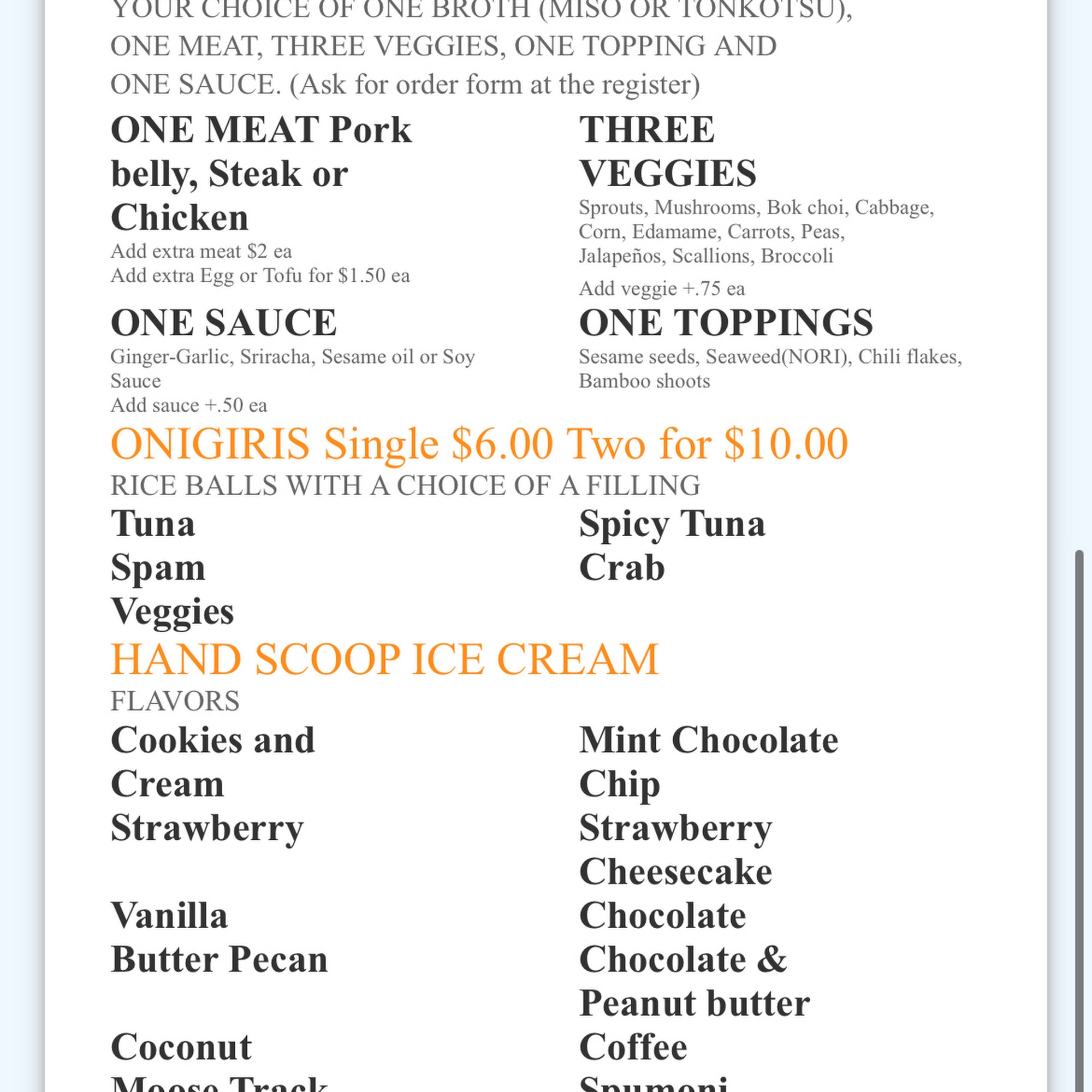 Oishii Menu