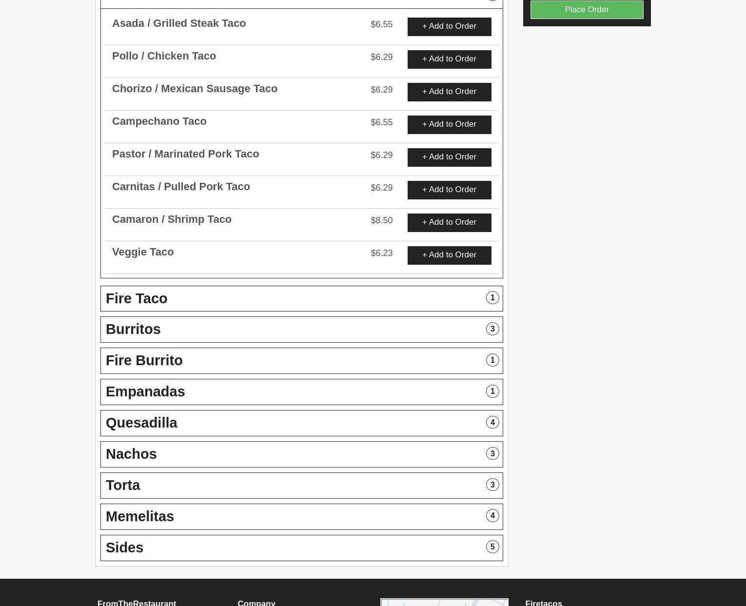 Food Truck Fire Tacos Menu