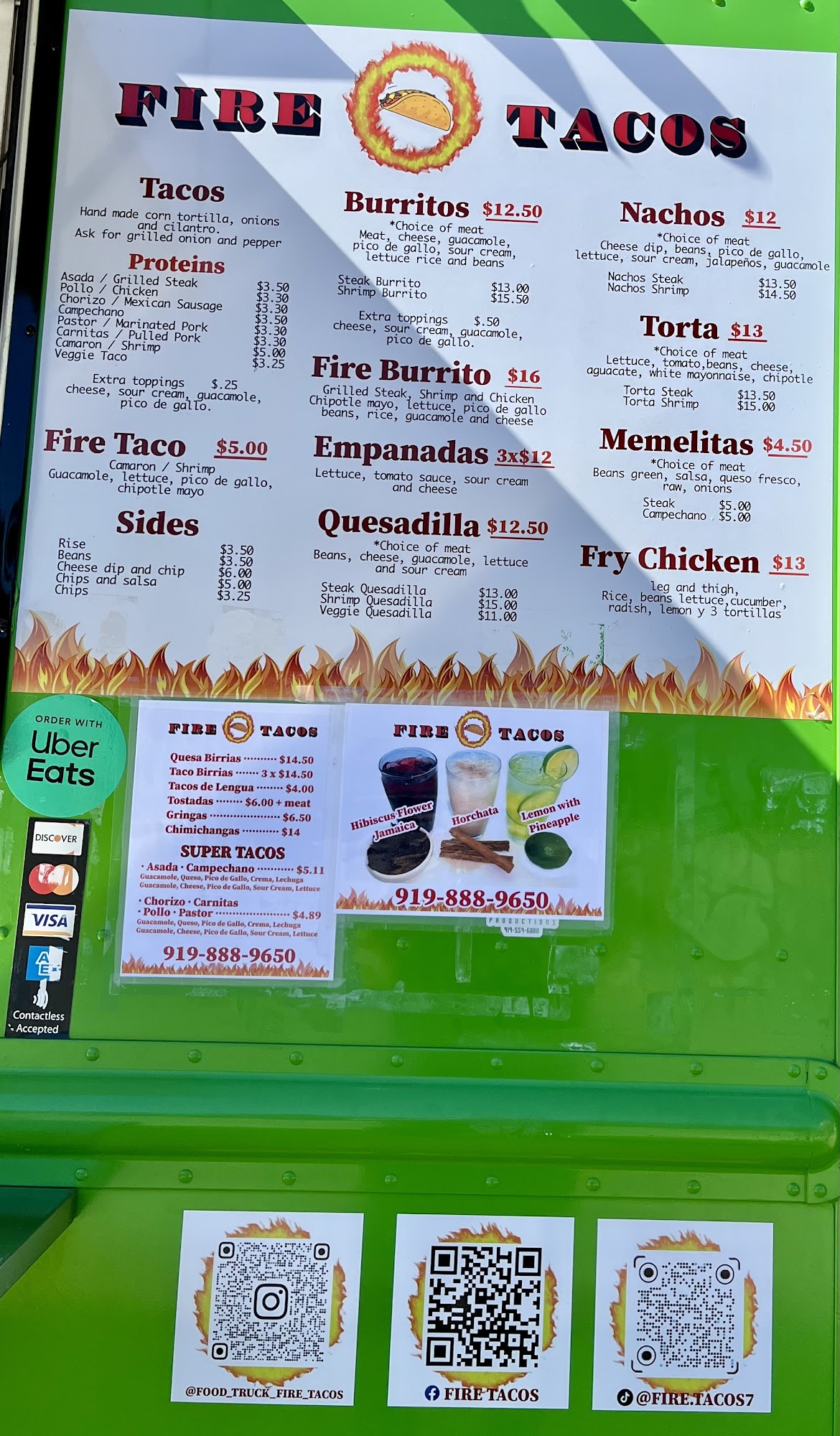 Food Truck Fire Tacos Menu