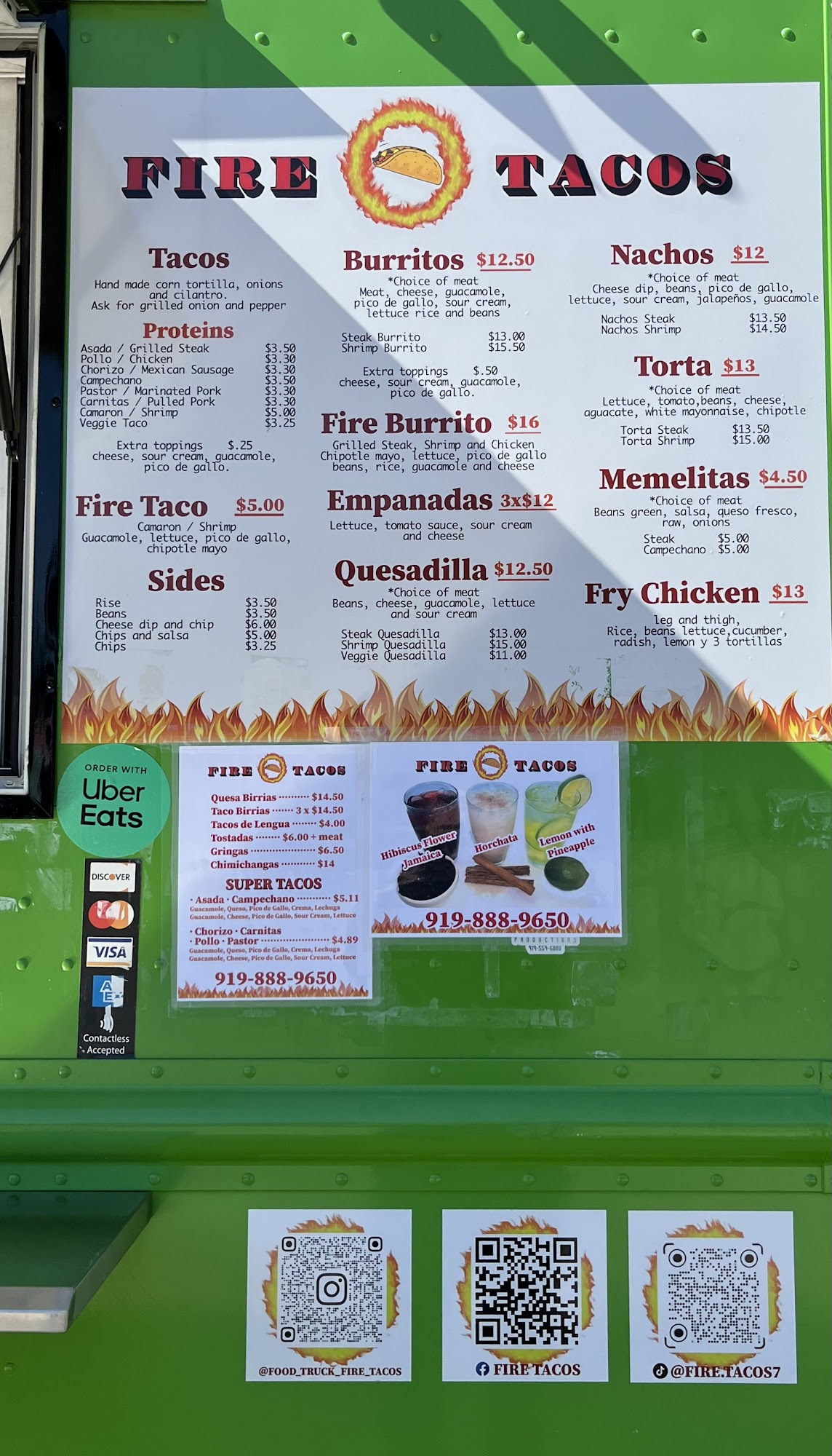 Food Truck Fire Tacos Menu