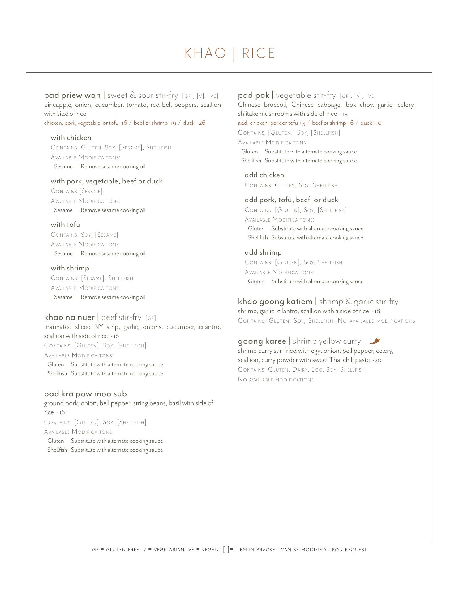 Khao Sen Menu