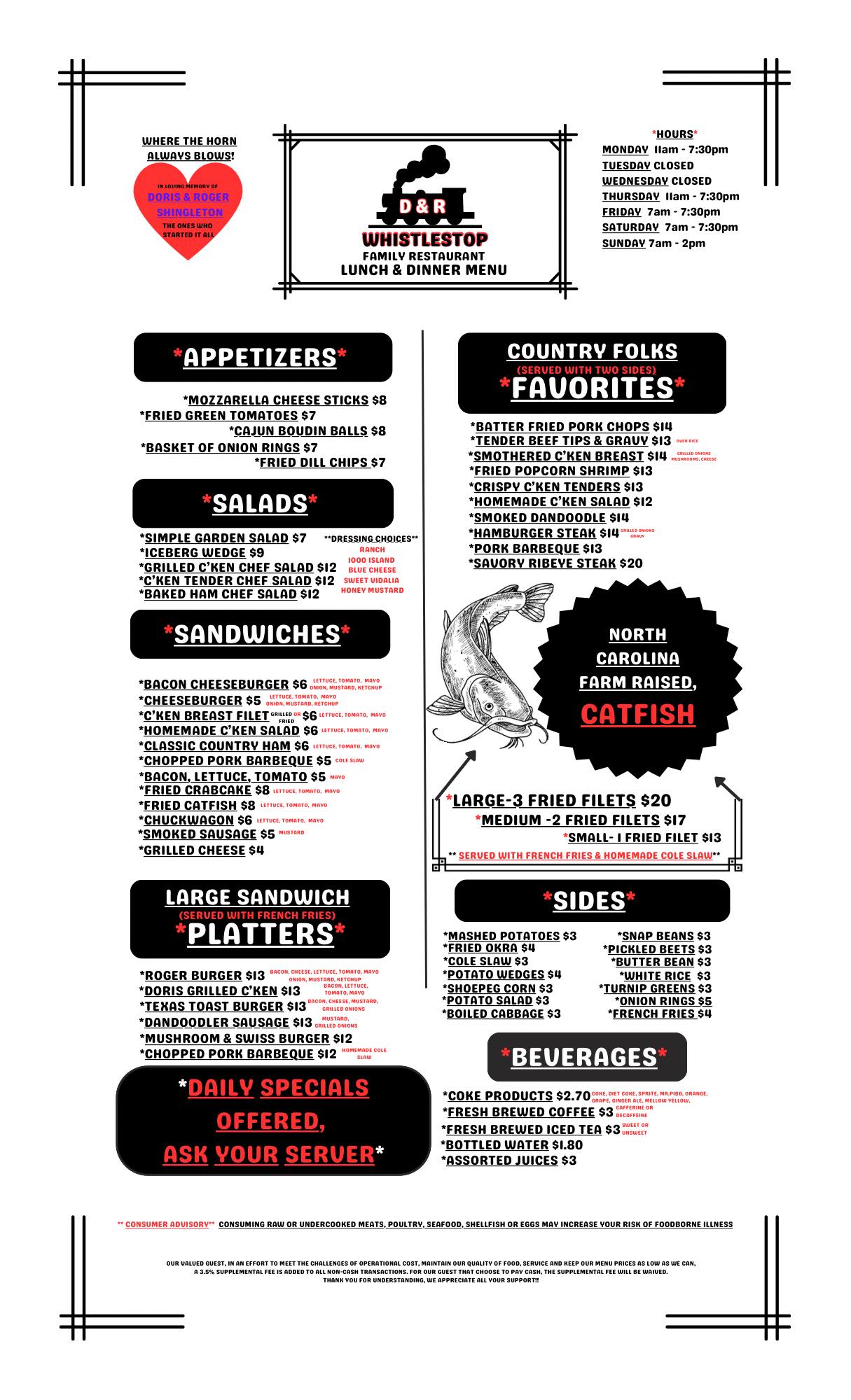 D & R WHISTLESTOP Menu