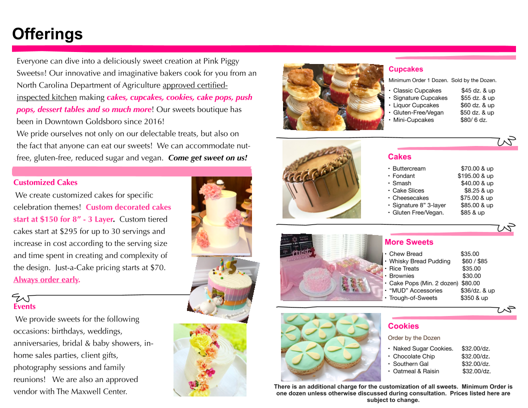 Pink Piggy Sweets® Menu