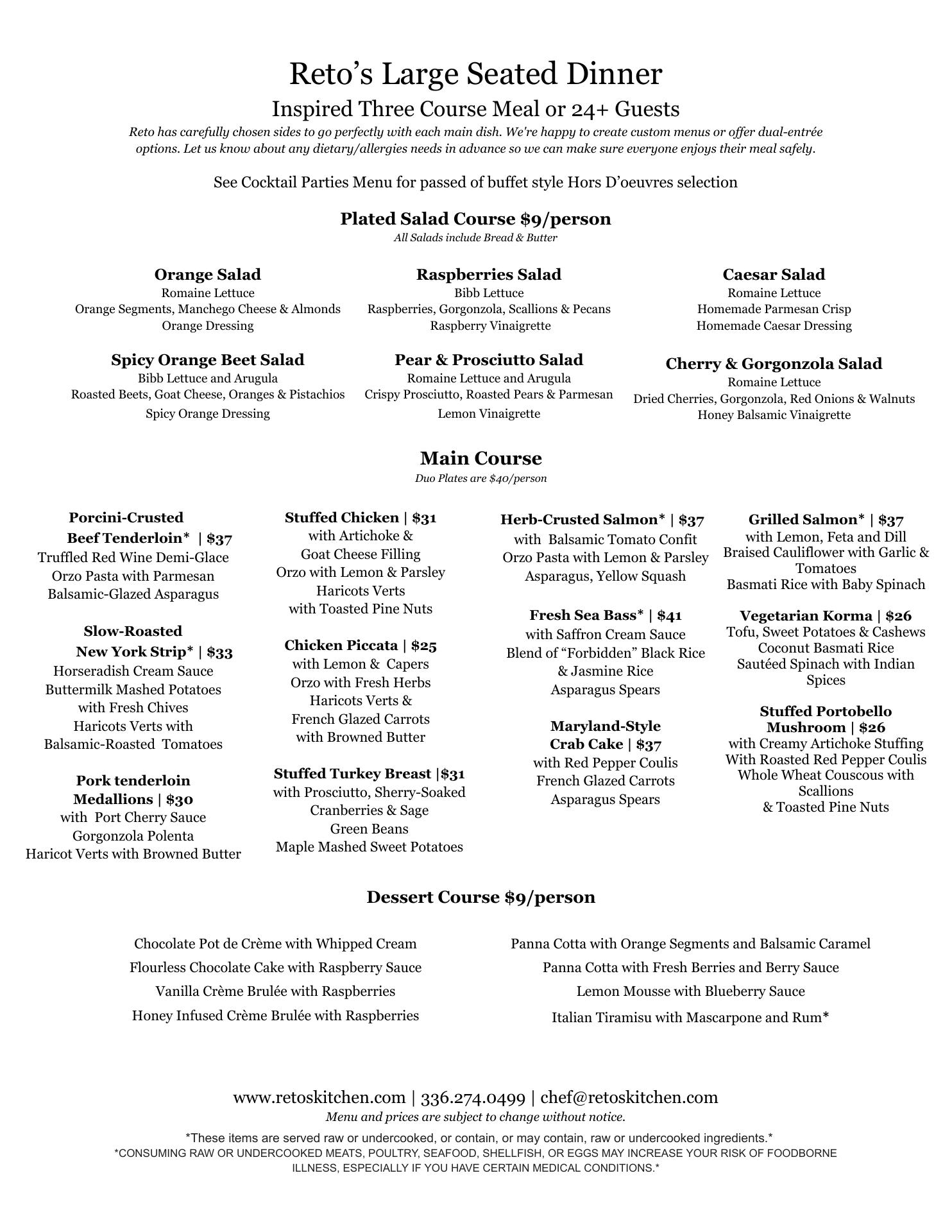 Reto's Kitchen Catering Menu
