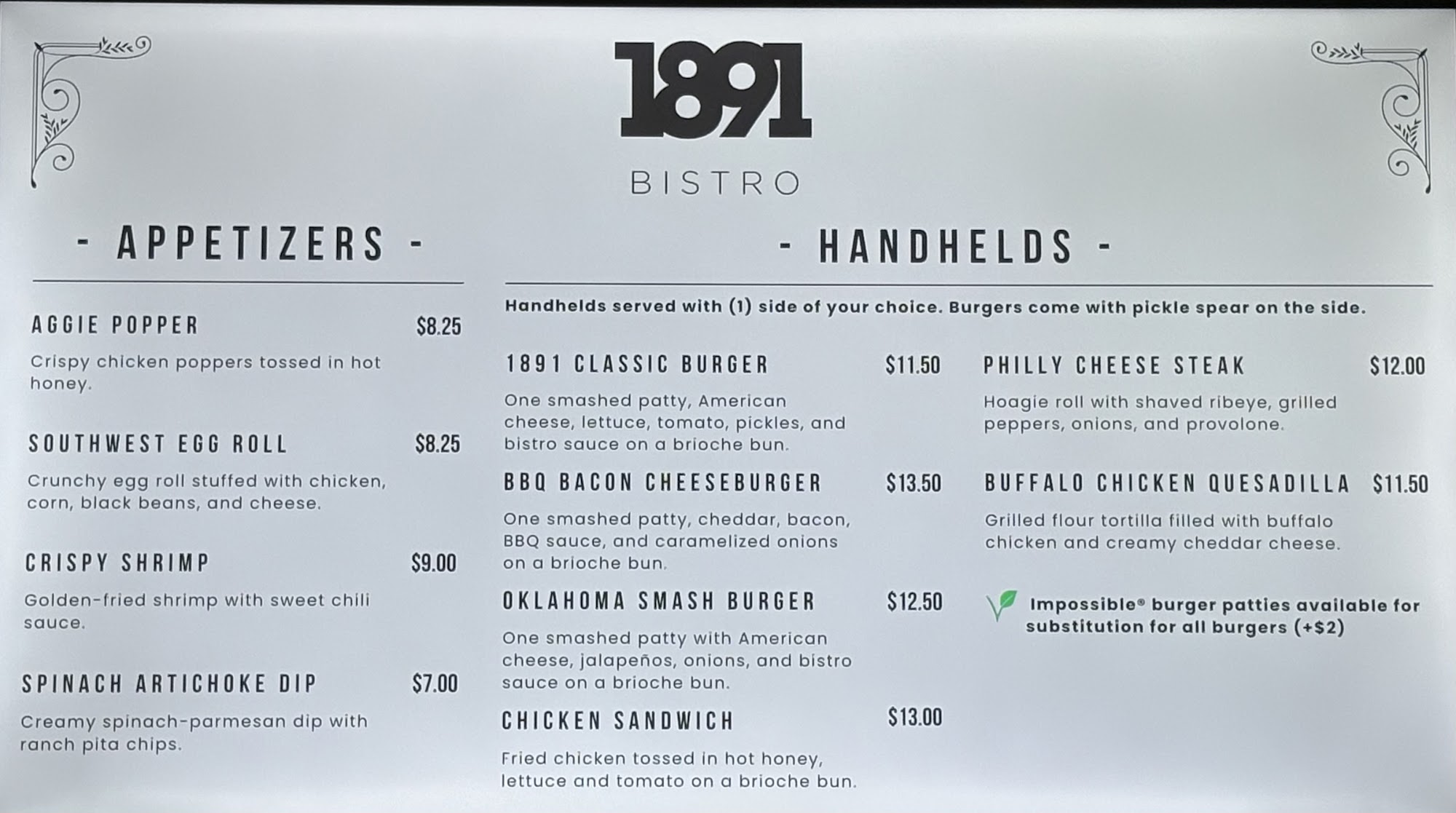 1891 Bistro Menu