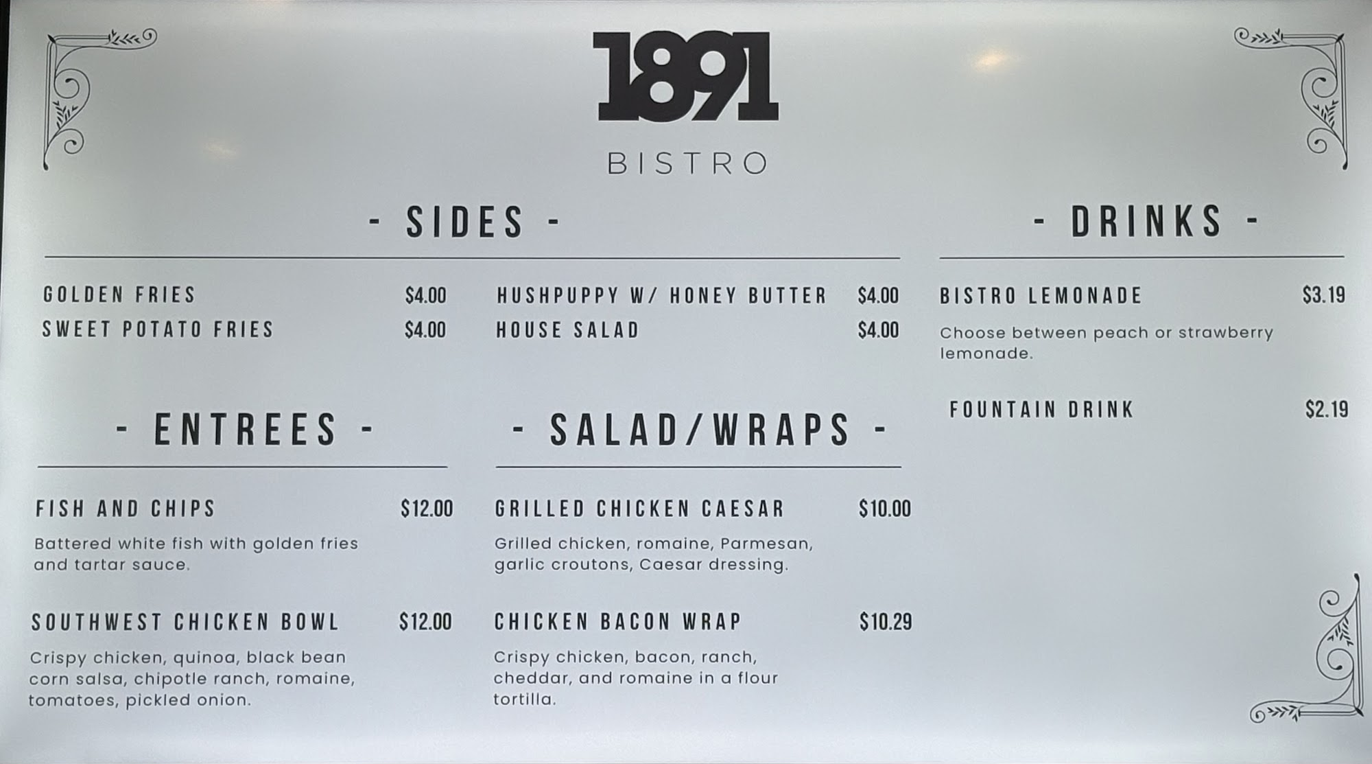 1891 Bistro Menu