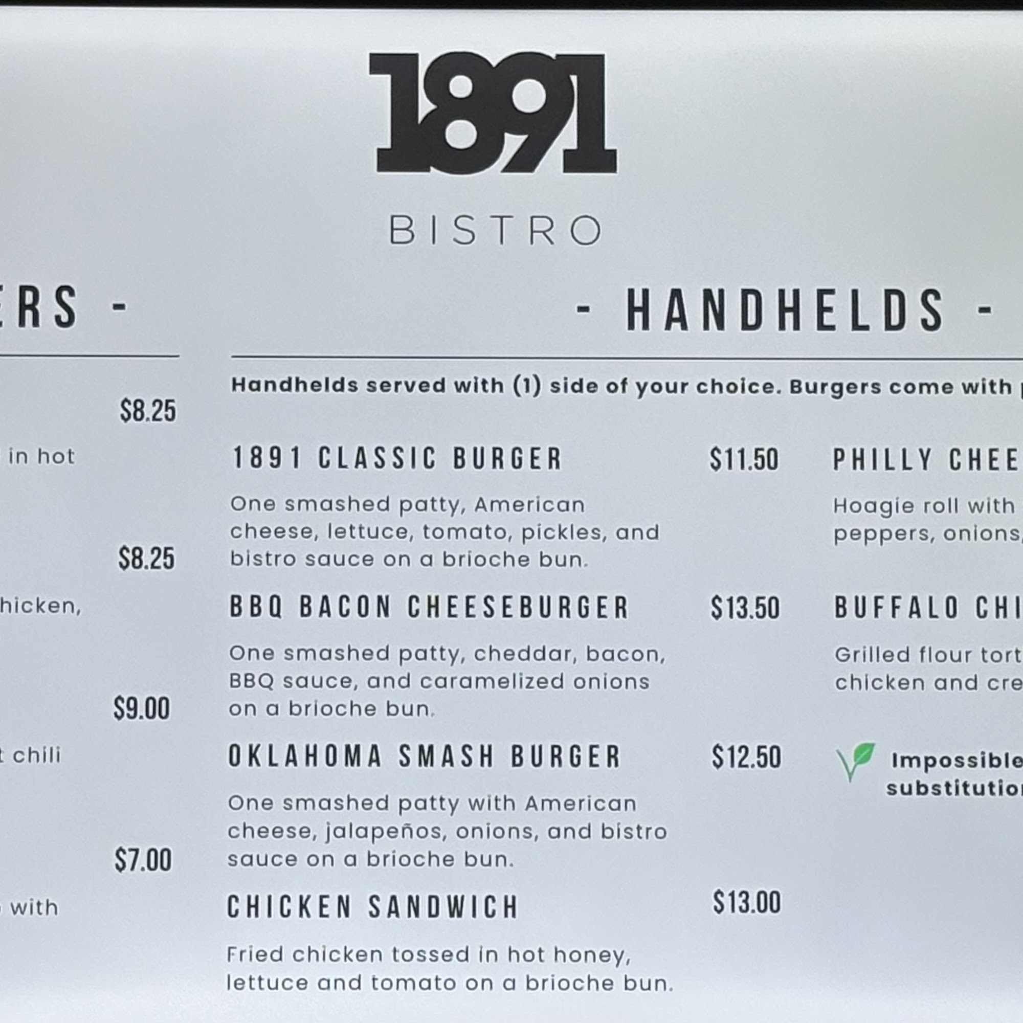 1891 Bistro Menu