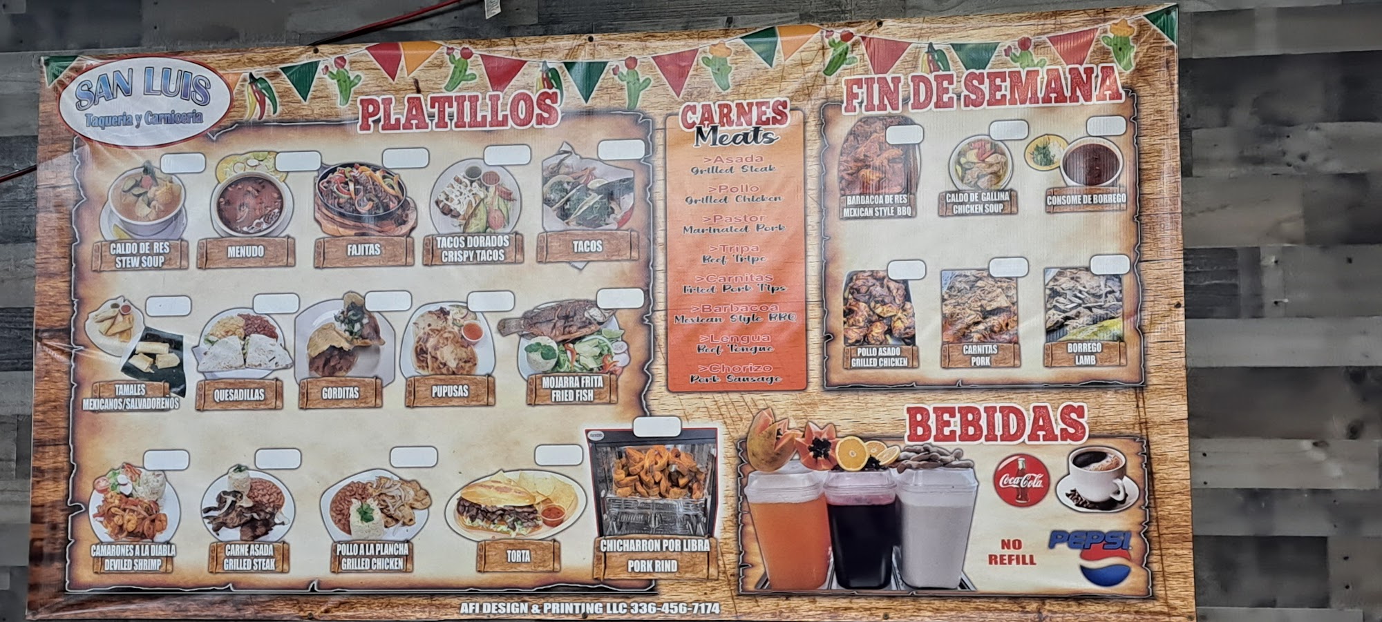 Taqueria y Carniceria San Luis Menu