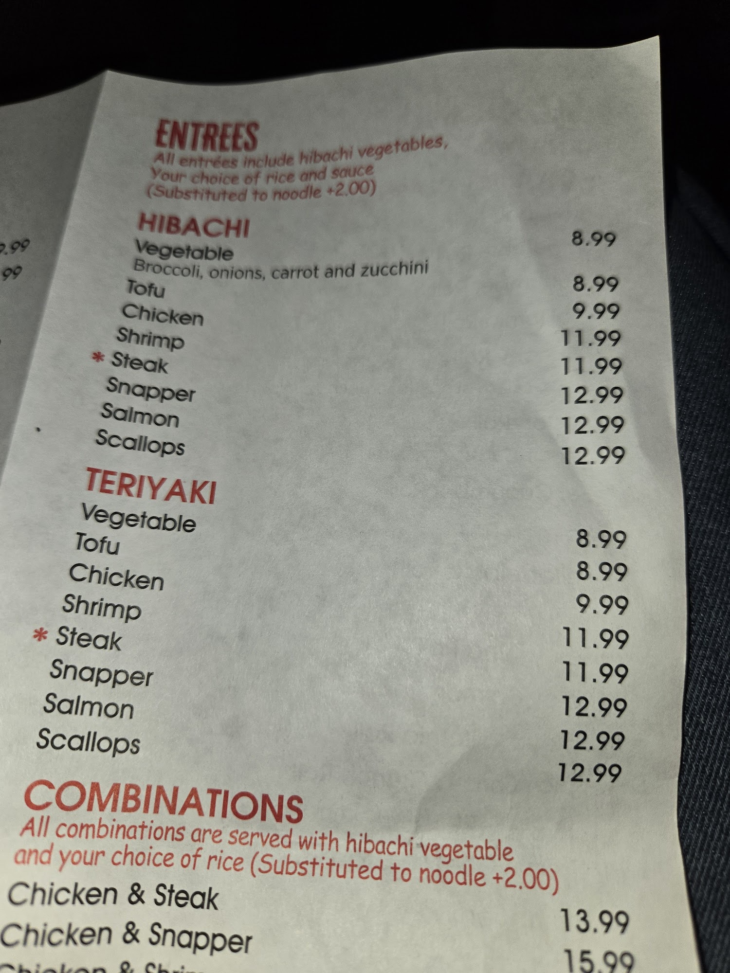 Fuji Hibachi Menu