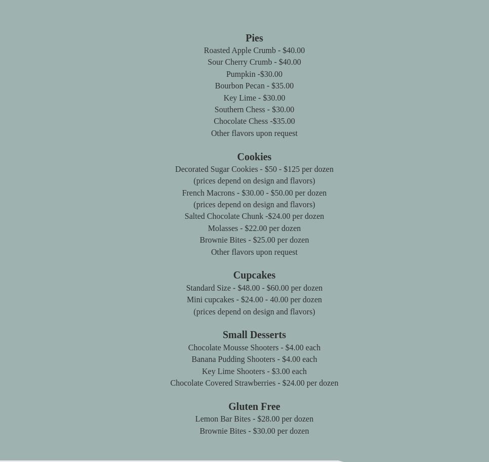 Dessert Du Jour Menu