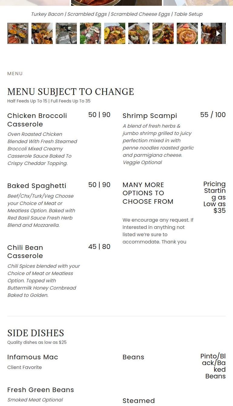 Rayle Chef Catering Menu