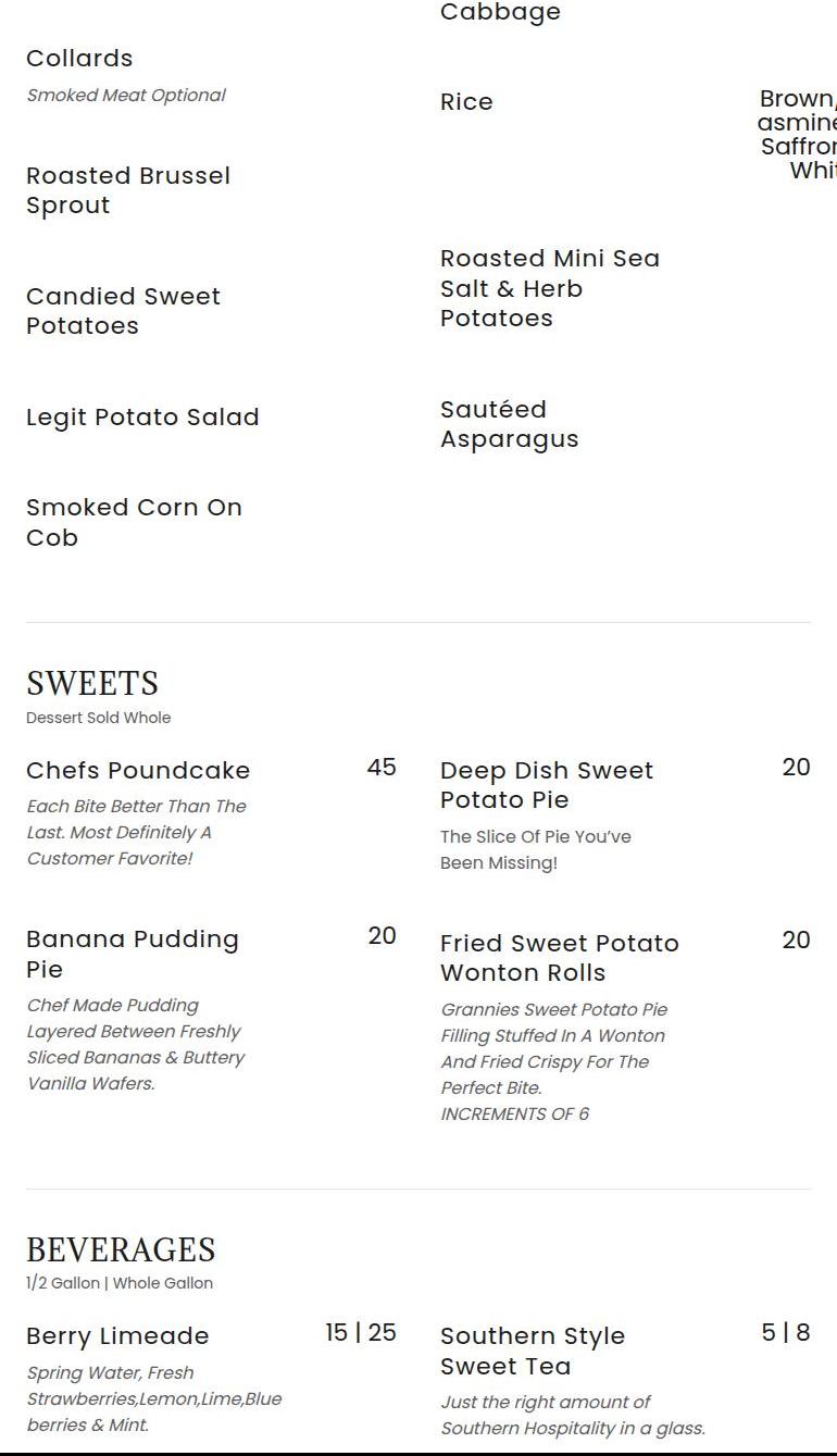 Rayle Chef Catering Menu