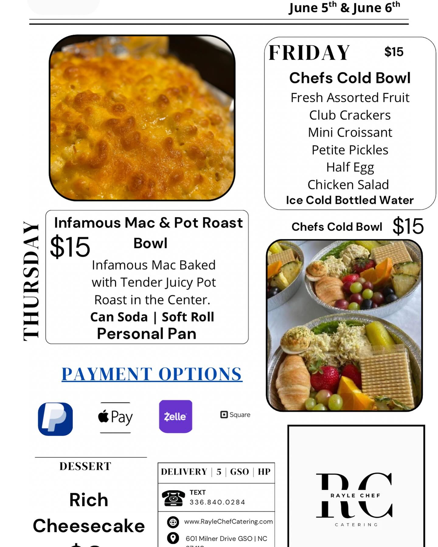 Rayle Chef Catering Menu