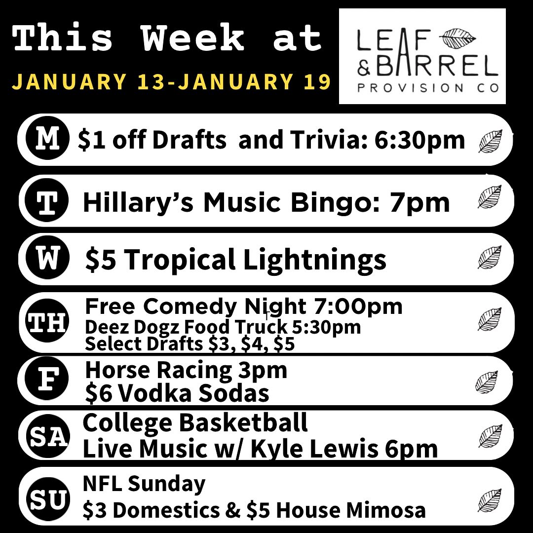 Leaf and Barrel Provision Co. Beer/Wine/Cigars Menu