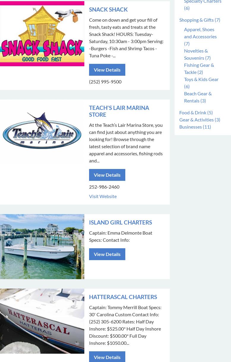 Hatteras Landing Marina Menu