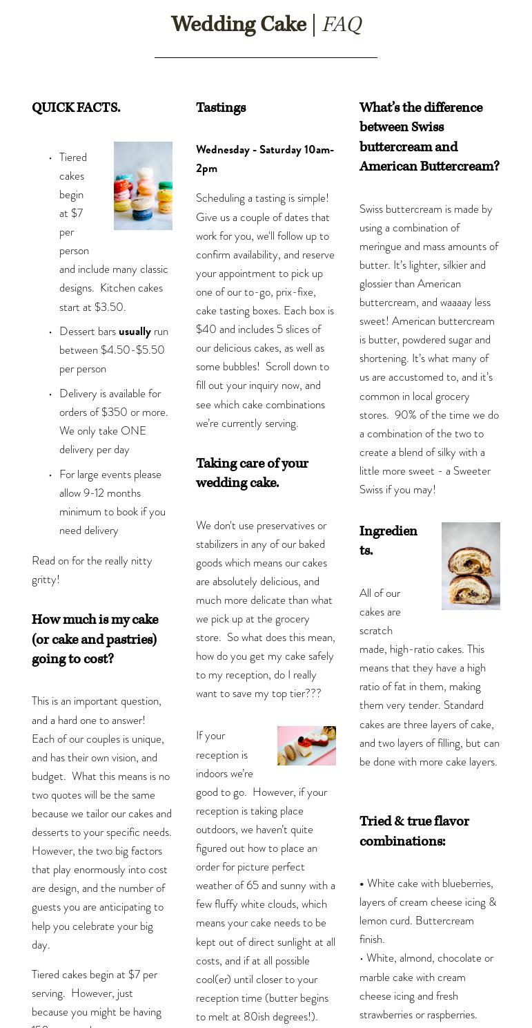 Gateaux Cakes and Pastries Menu