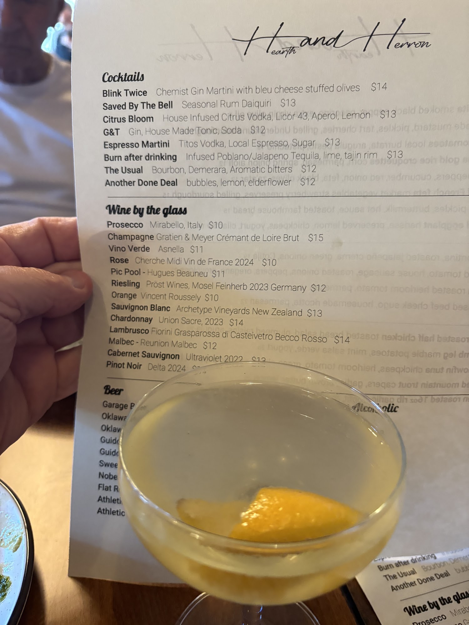 Hearth and Herron Menu