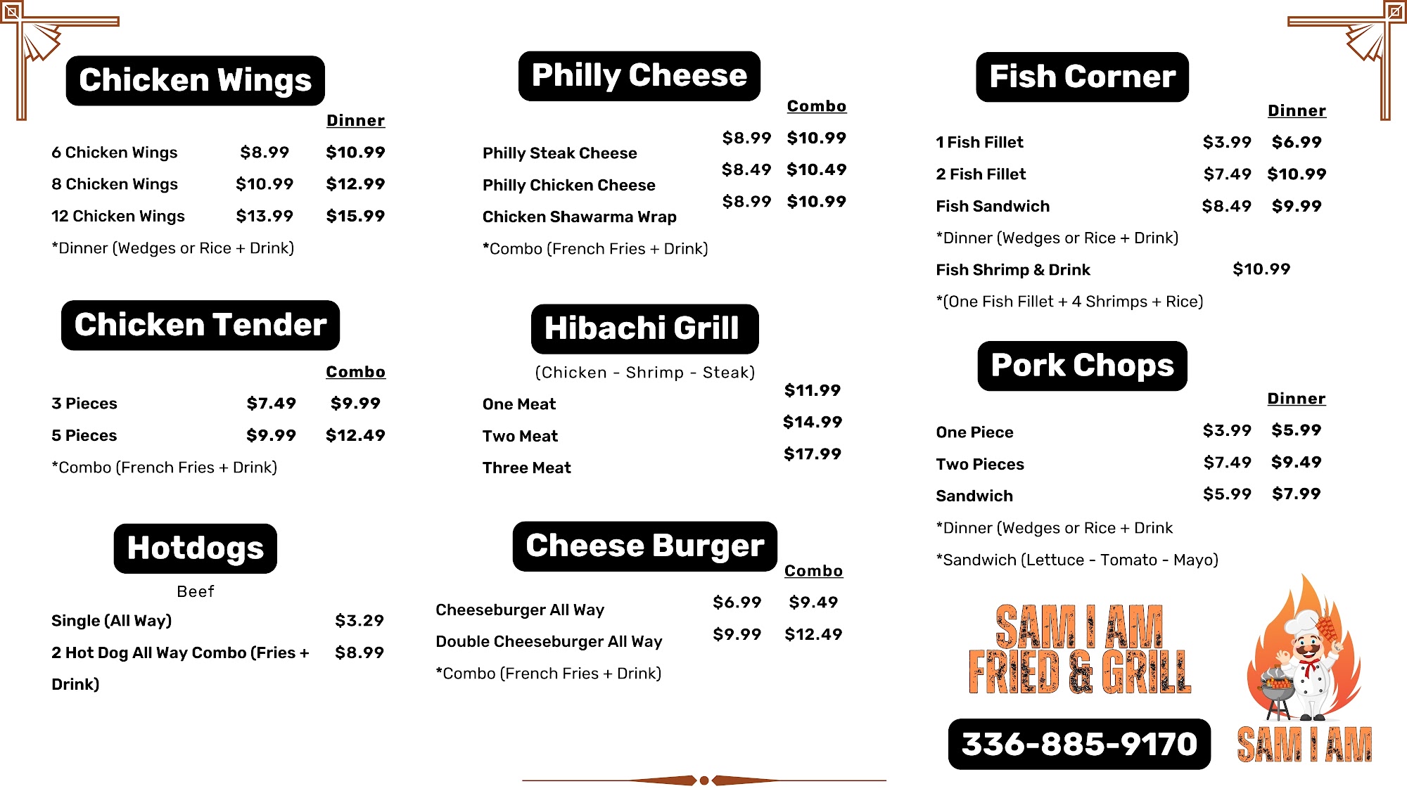 SAM I AM Fried & Grill Menu