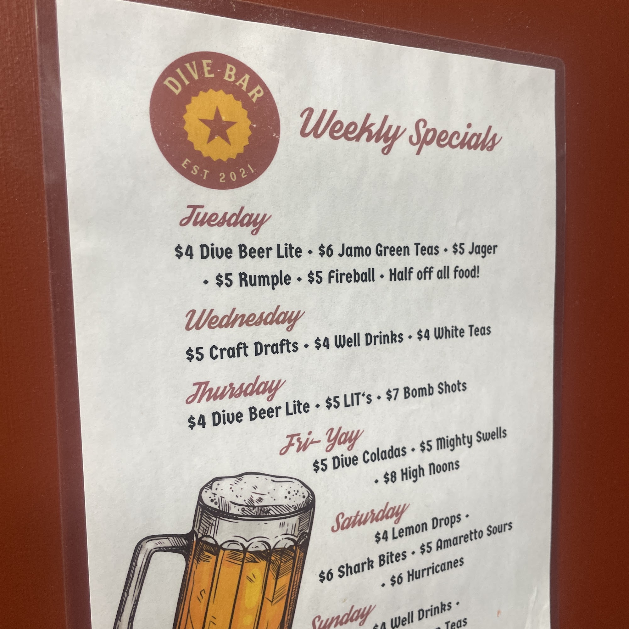 Dive Bar High Point Menu