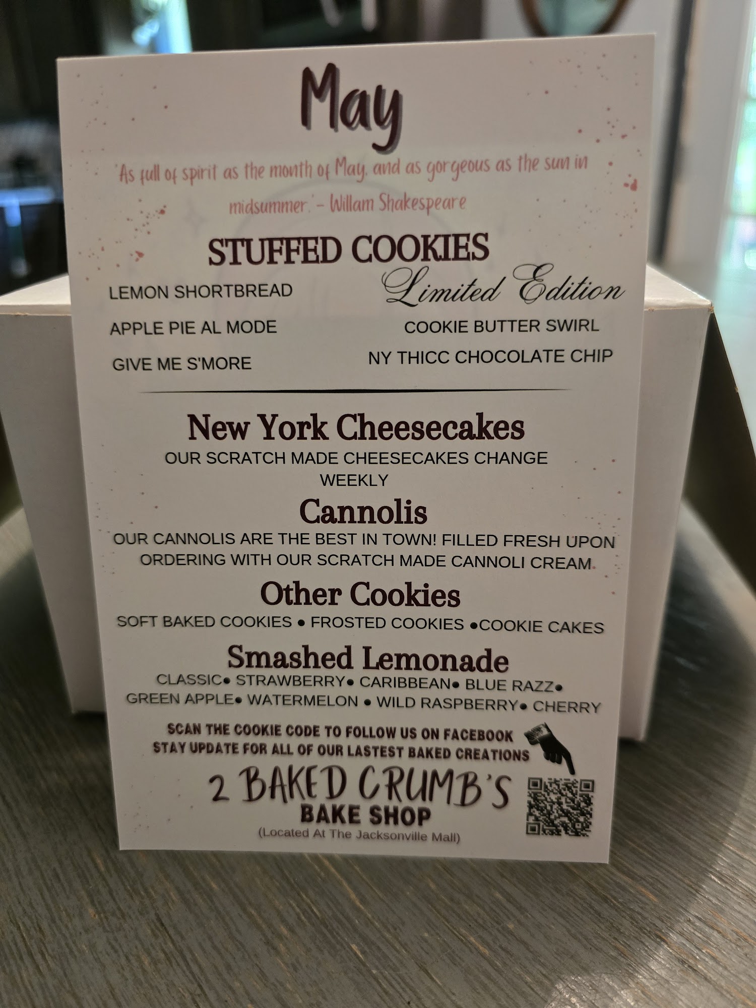 The 2 Baked Crumbs of NY Menu