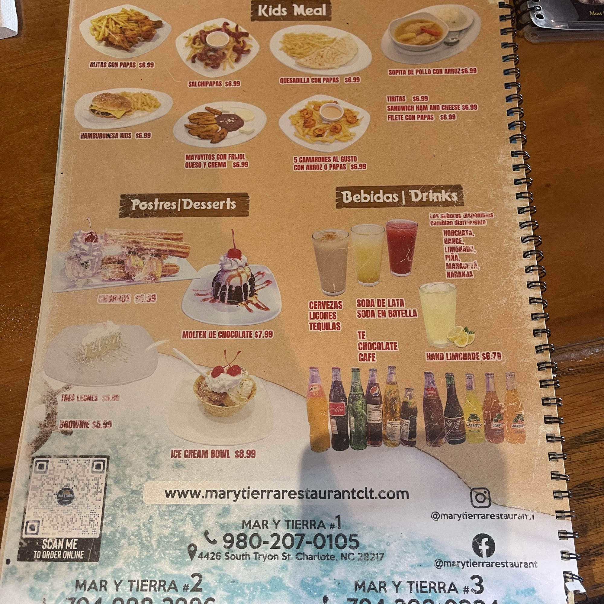 Mar y Tierra Restaurant Kannapolis Menu