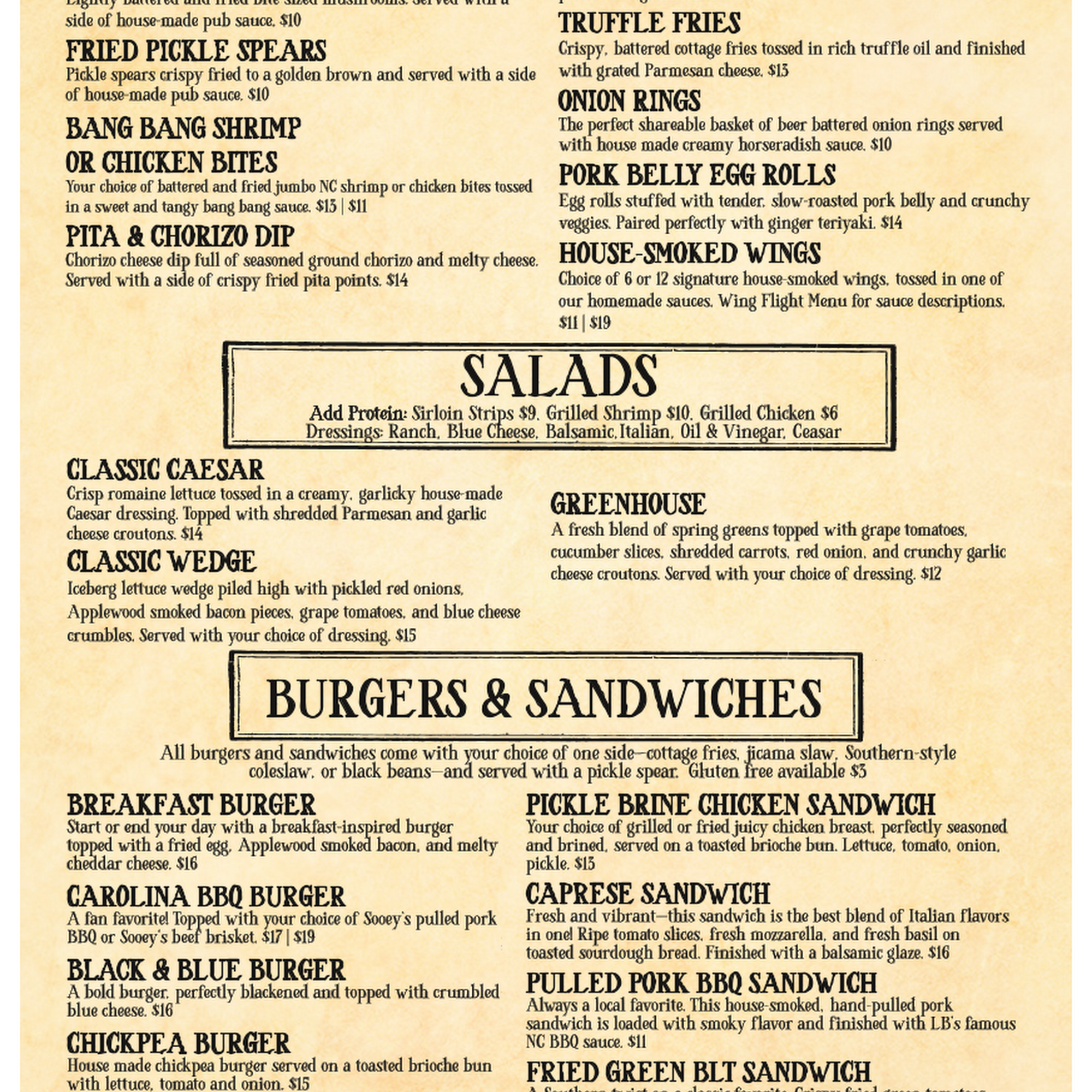 1903 Bar and Kitchen Menu
