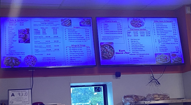 Kam's Hibachi&Sub Menu