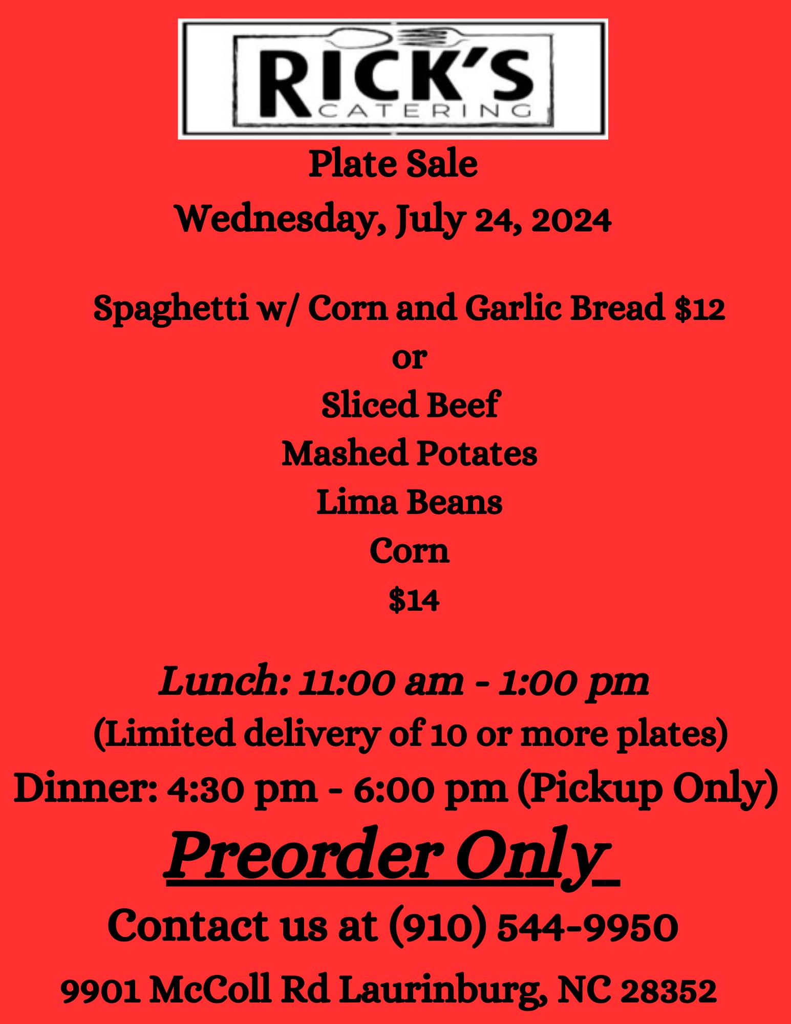 Rick's Catering Menu