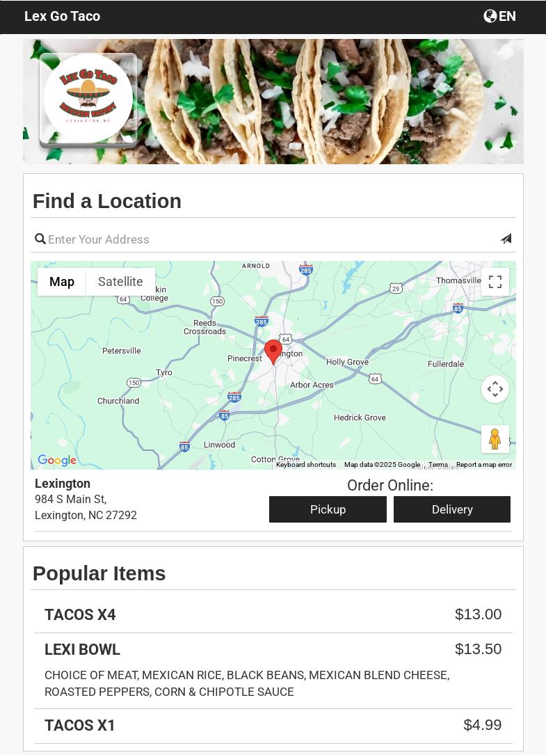 LEX GO TACO Menu
