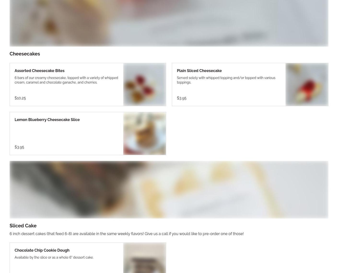 Sassy Cakes Bakery Menu