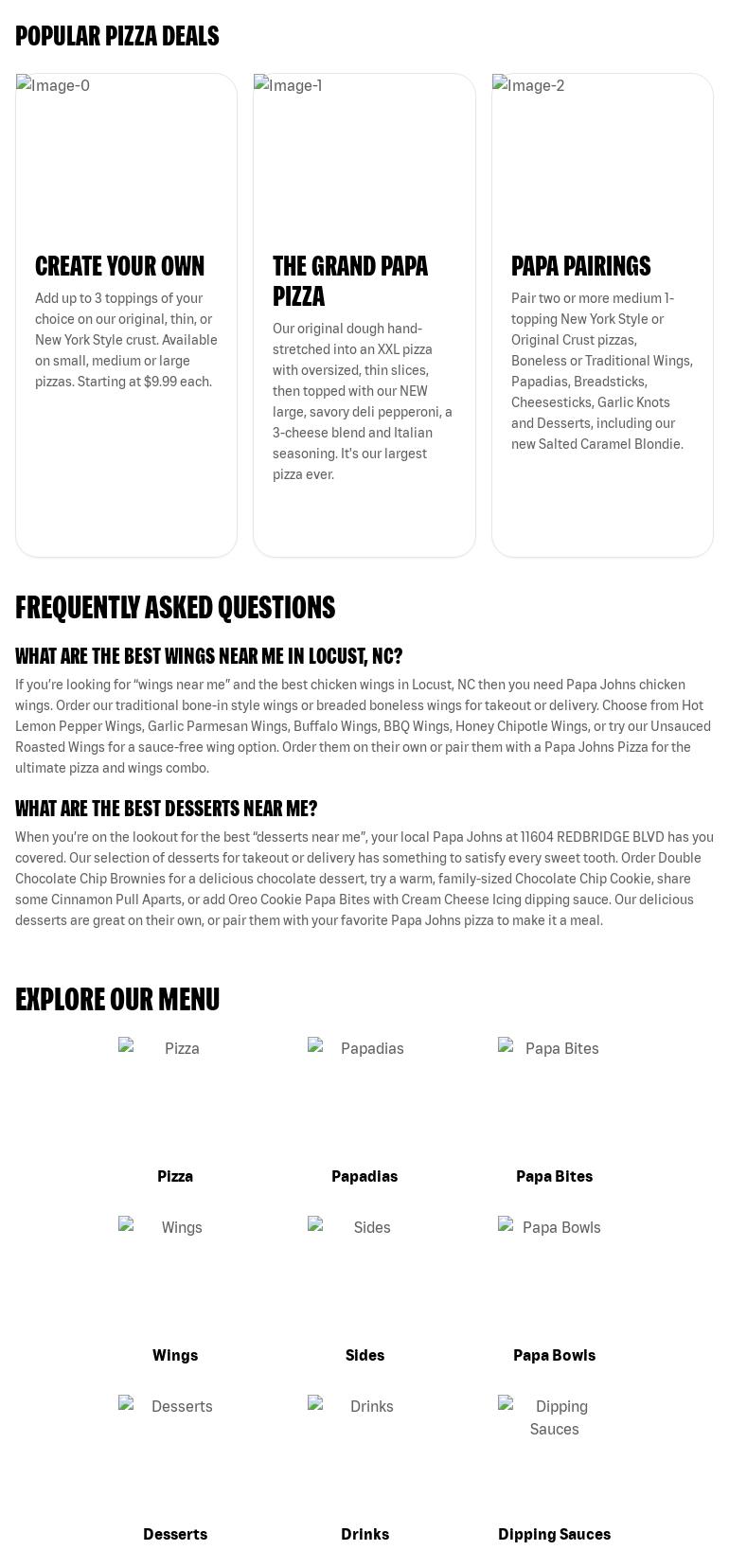 Papa Johns Pizza Menu