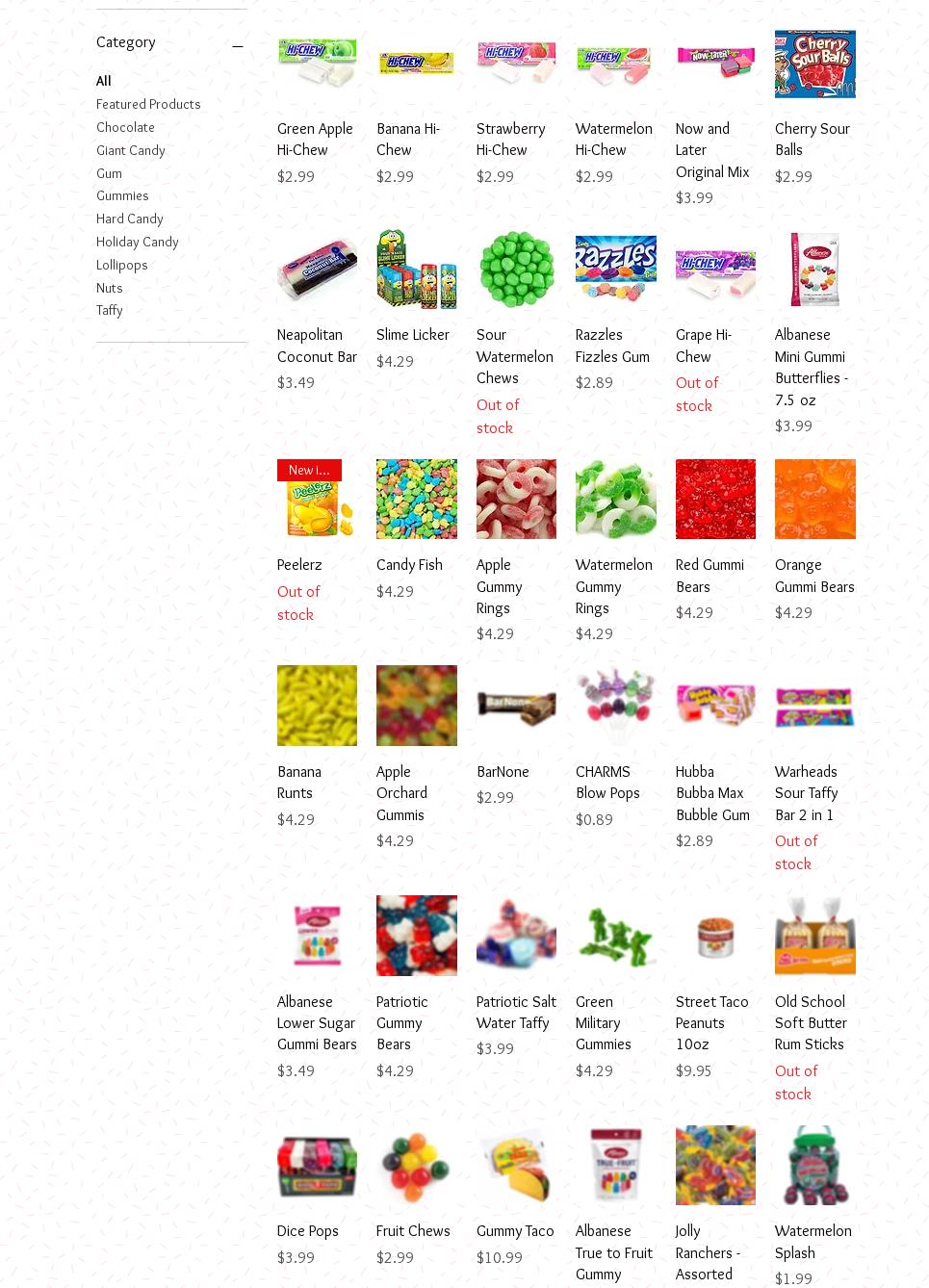 Sweet Candy Café Menu