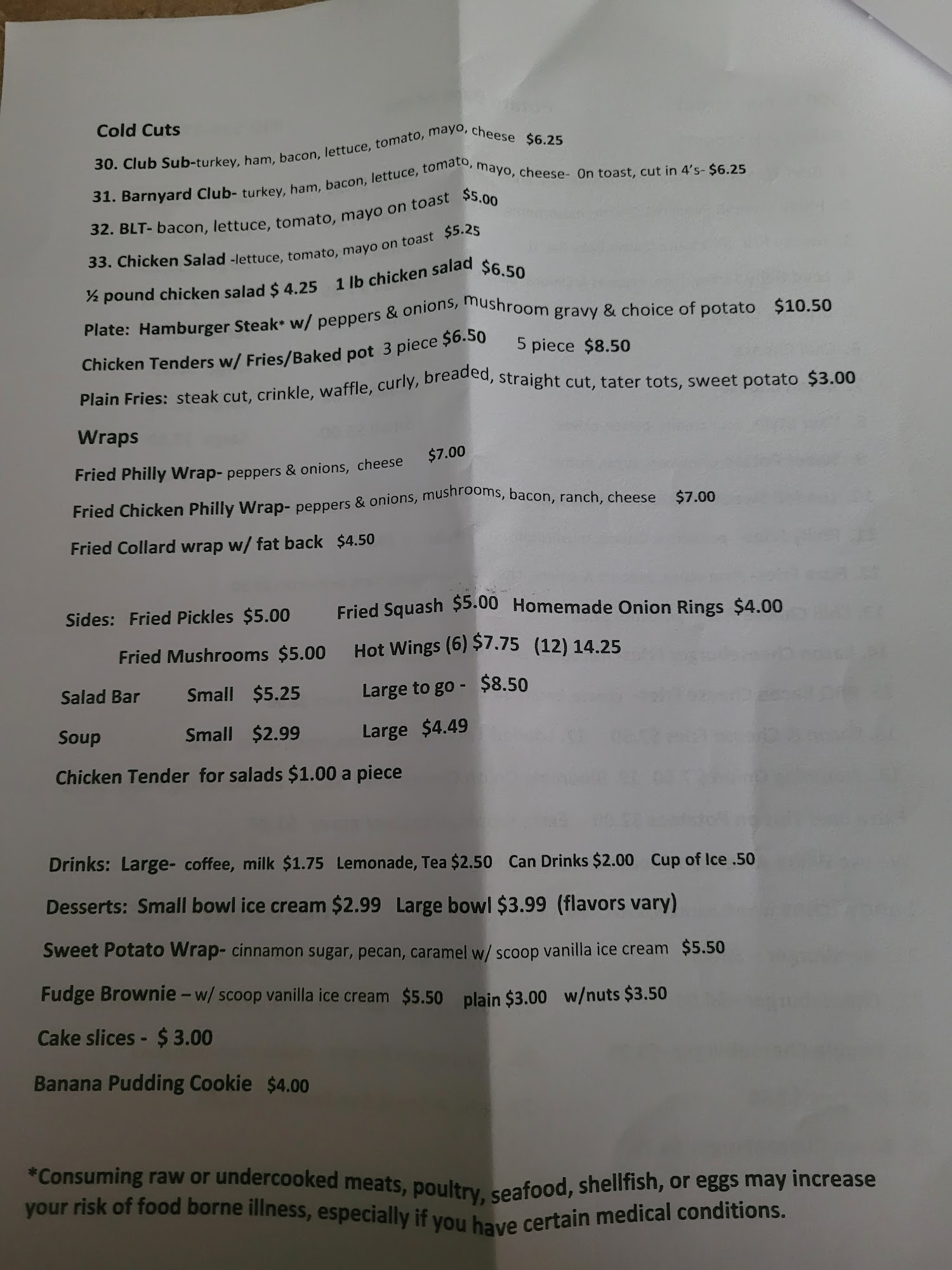 The Potato Barn Menu