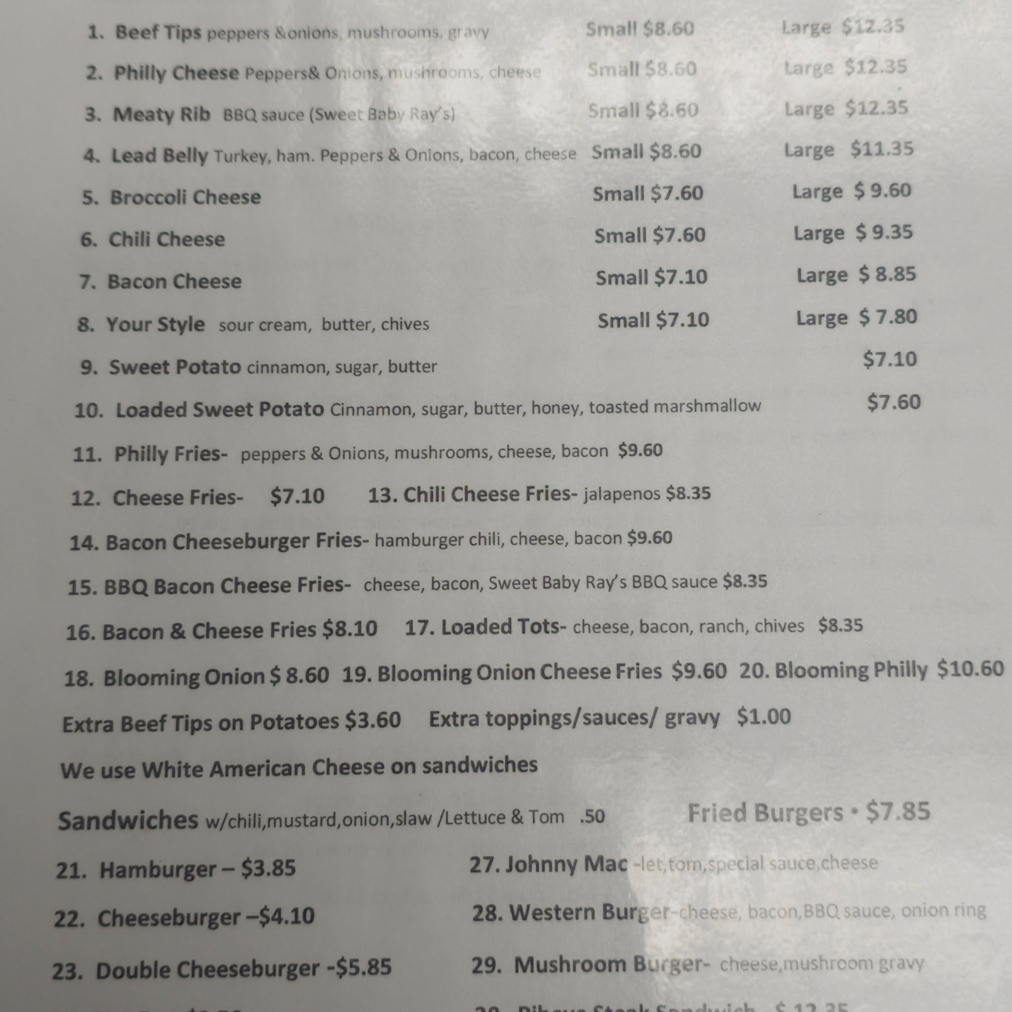 The Potato Barn Menu