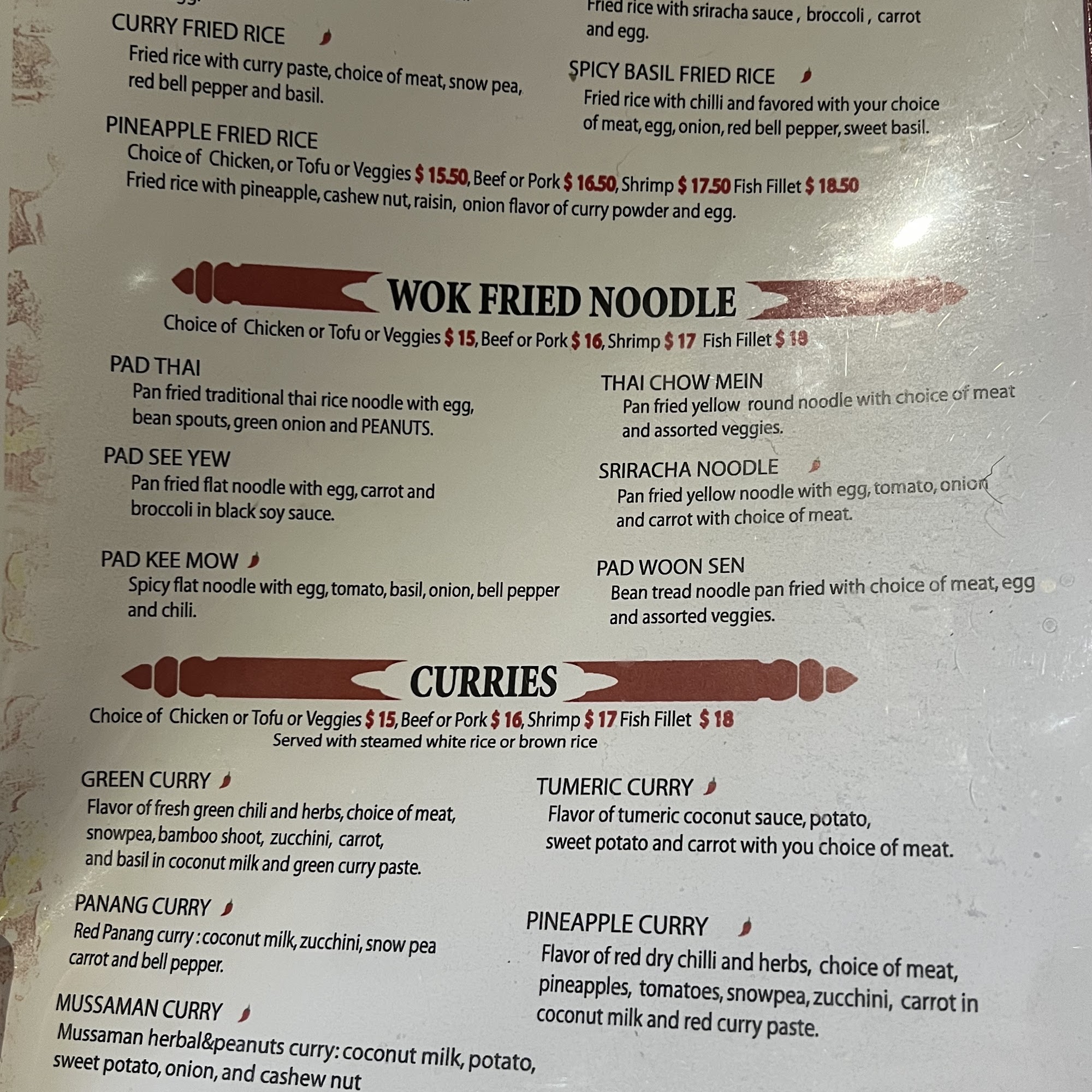 THAI BLISS Menu